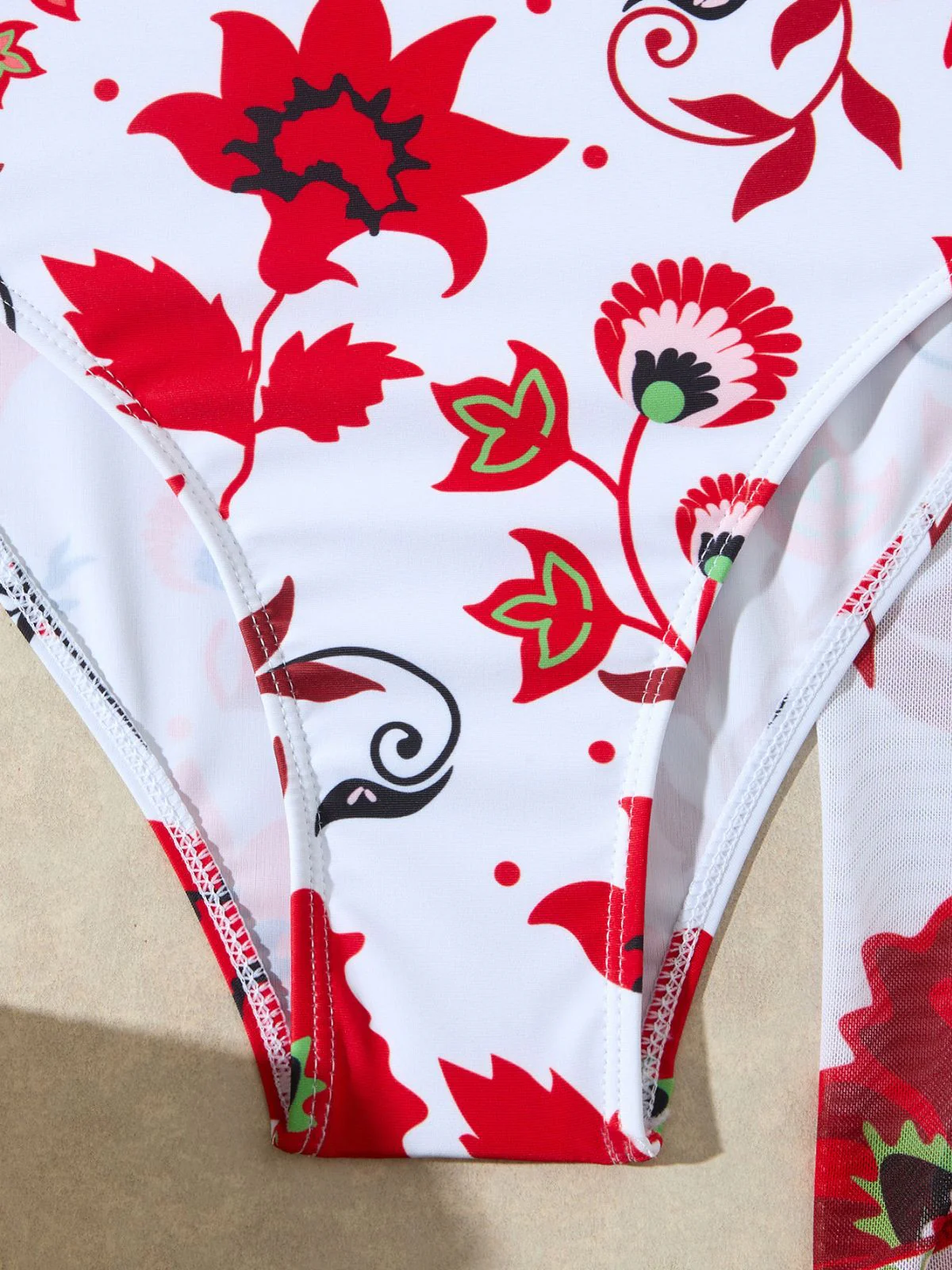 2PCS Maillot de bain larges bretelles et motif floral paréo années 1950 - Image 10