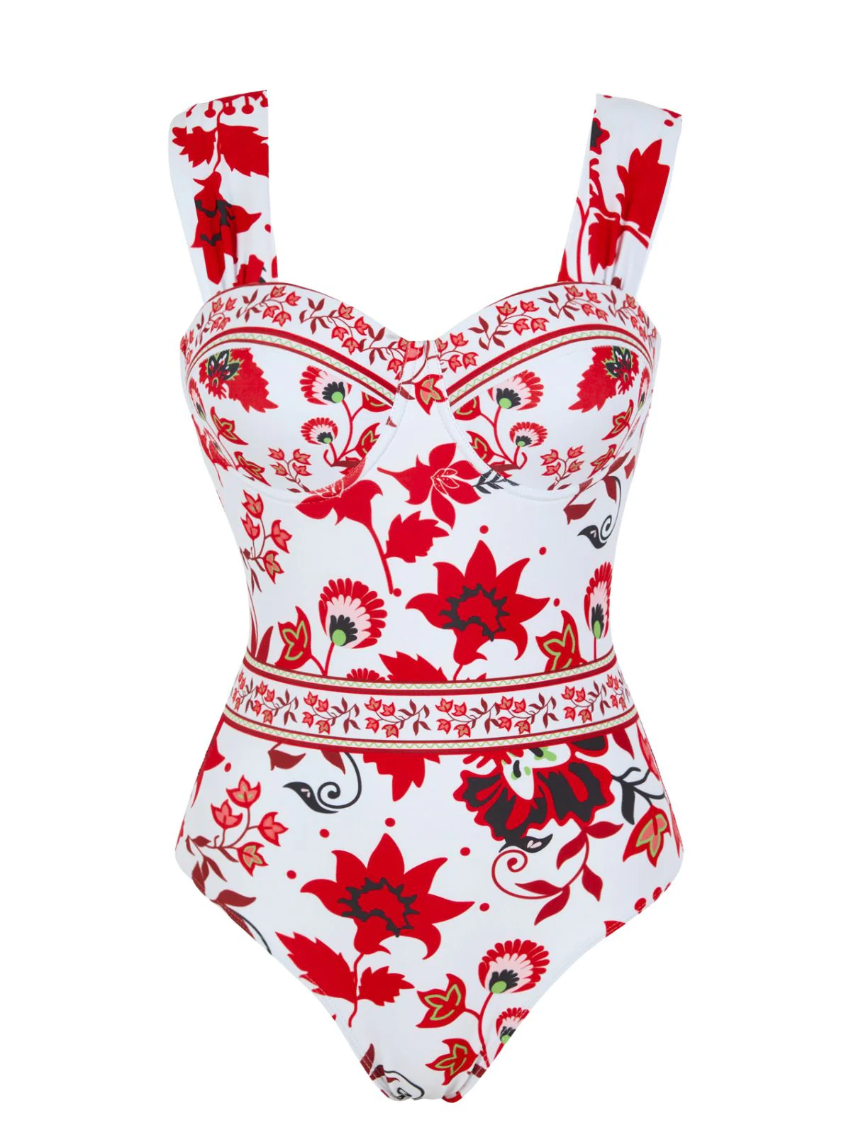 2PCS Maillot de bain larges bretelles et motif floral paréo années 1950 - Image 6