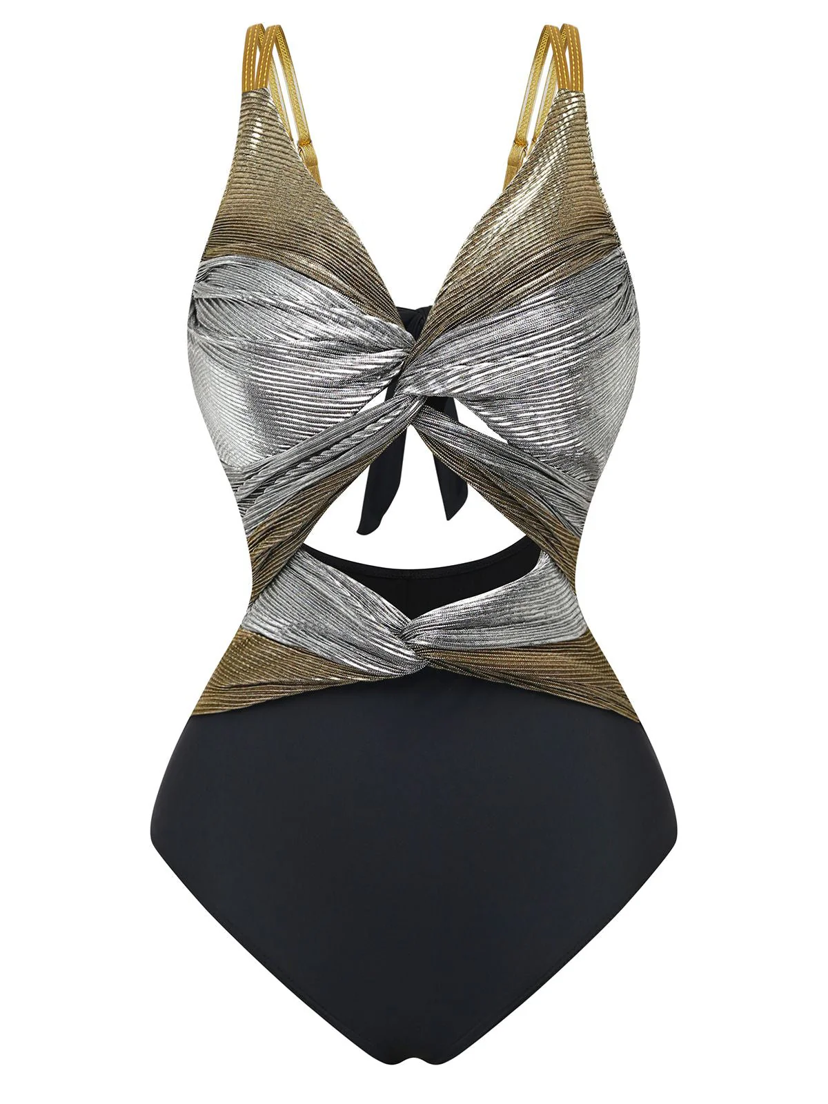 2PCS Maillot de bain paréo plissés métallisés 1980s - Image 5