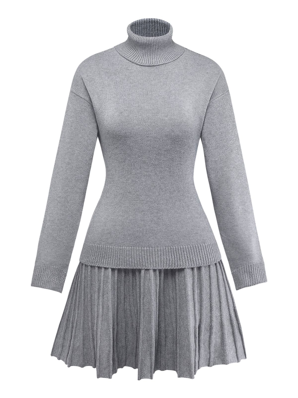 2PCS Pull à col roulé en maille et jupe plissée années 1960 - Image 2