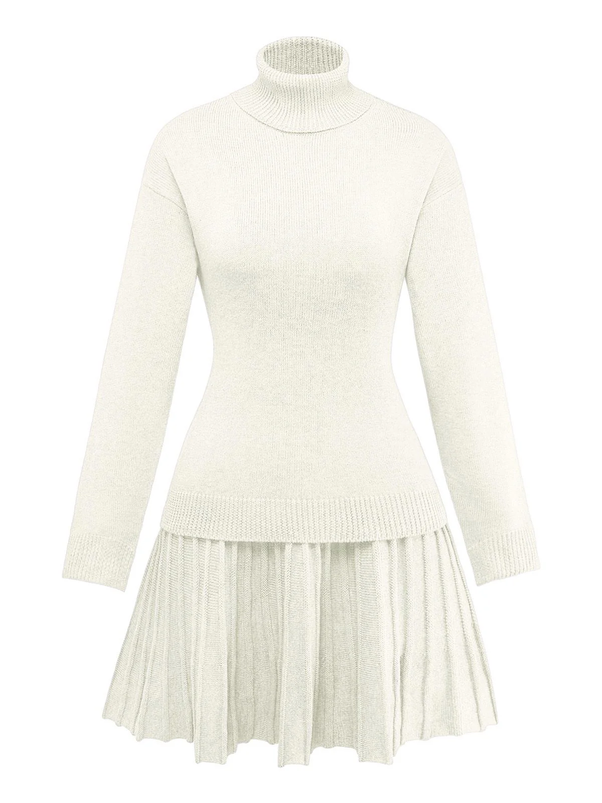 2PCS Pull à col roulé en maille et jupe plissée années 1960 - Image 8