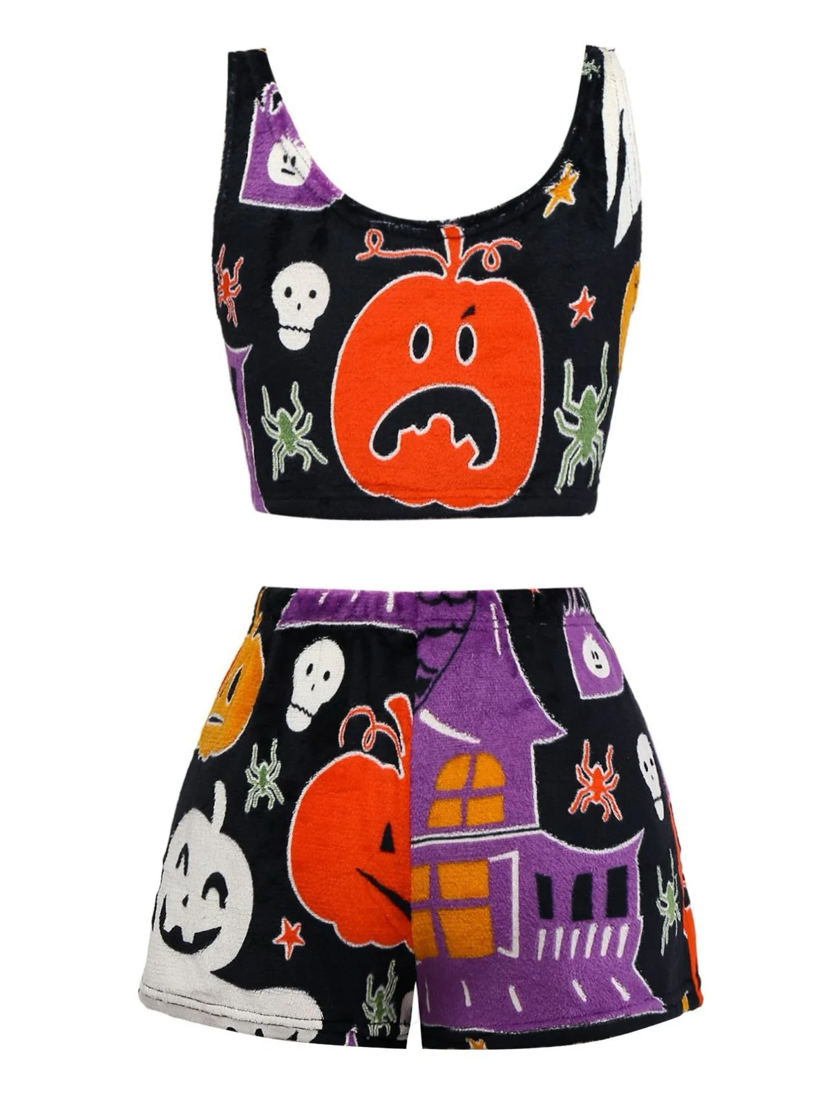 2PCS Pyjama en flanelle noire à motif fantôme d'Halloween des années 1970 - Image 3