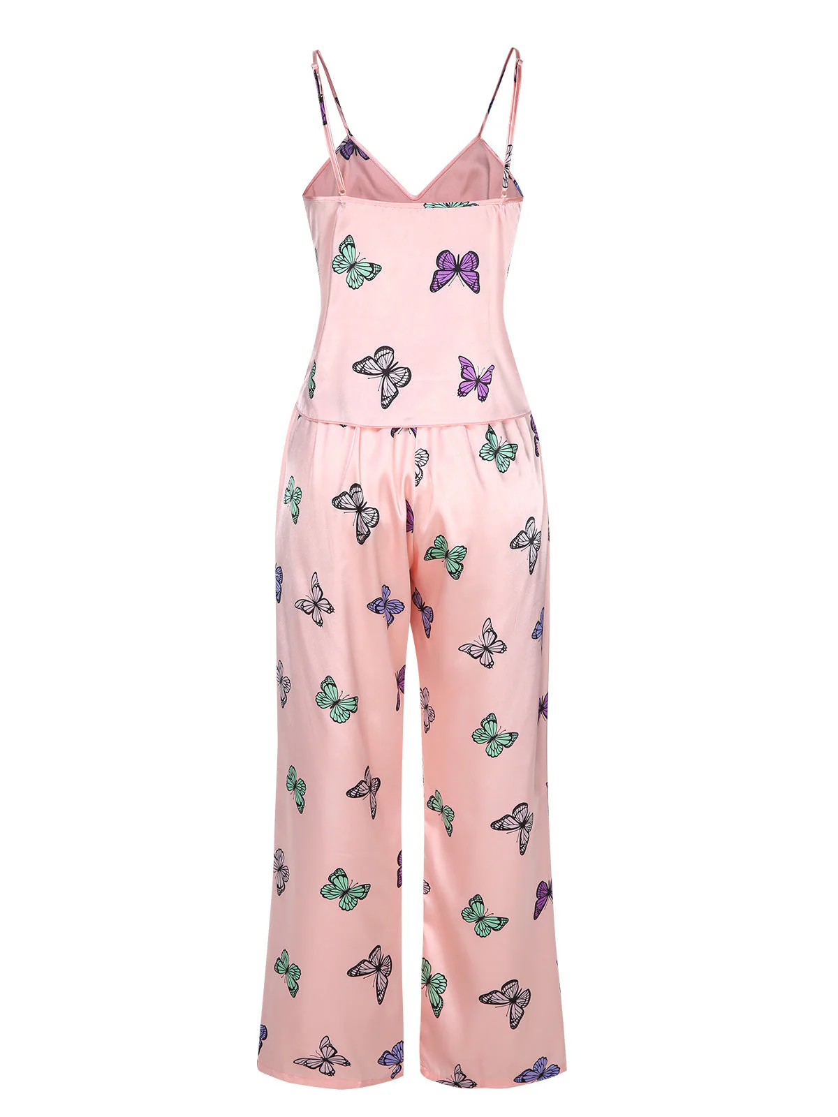 2PCS Pyjama rose à col en V et bretelles papillon des années 1950 - Image 3