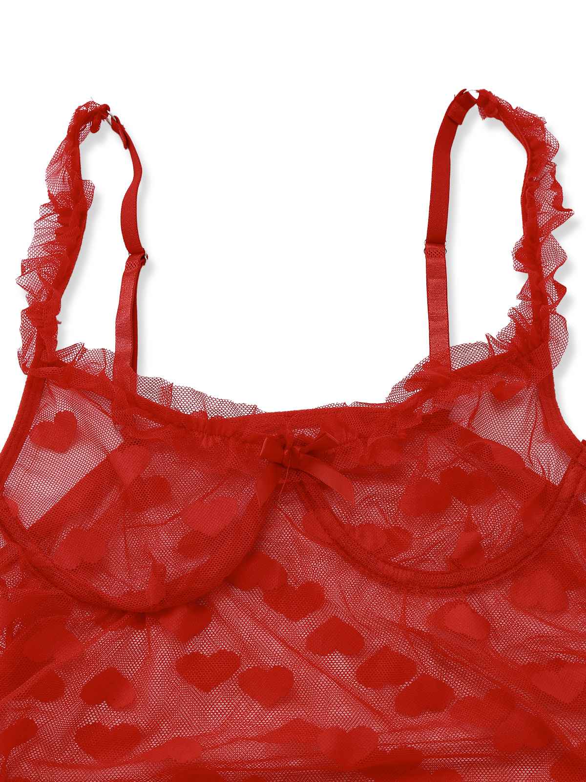 2PCS Pyjama rouge imprimé cœur à volants et nœud pour Valentin années 1960 - Image 7
