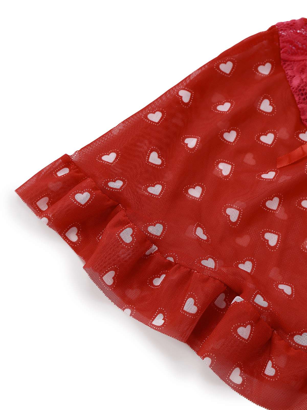 2PCS Pyjama rouge imprimé cœur à volants et nœud pour Valentin années 1960 - Image 9