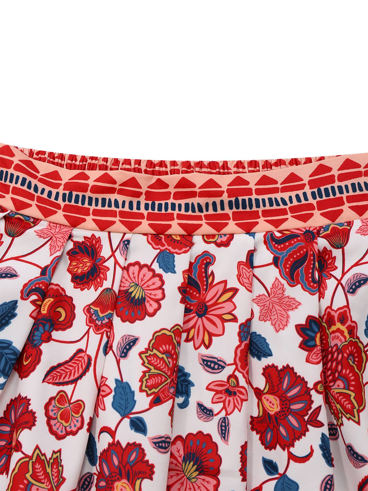 2PCS Haut manches lanternes et jupe froncée imprimé floral rouge des années 1930 - Image 4