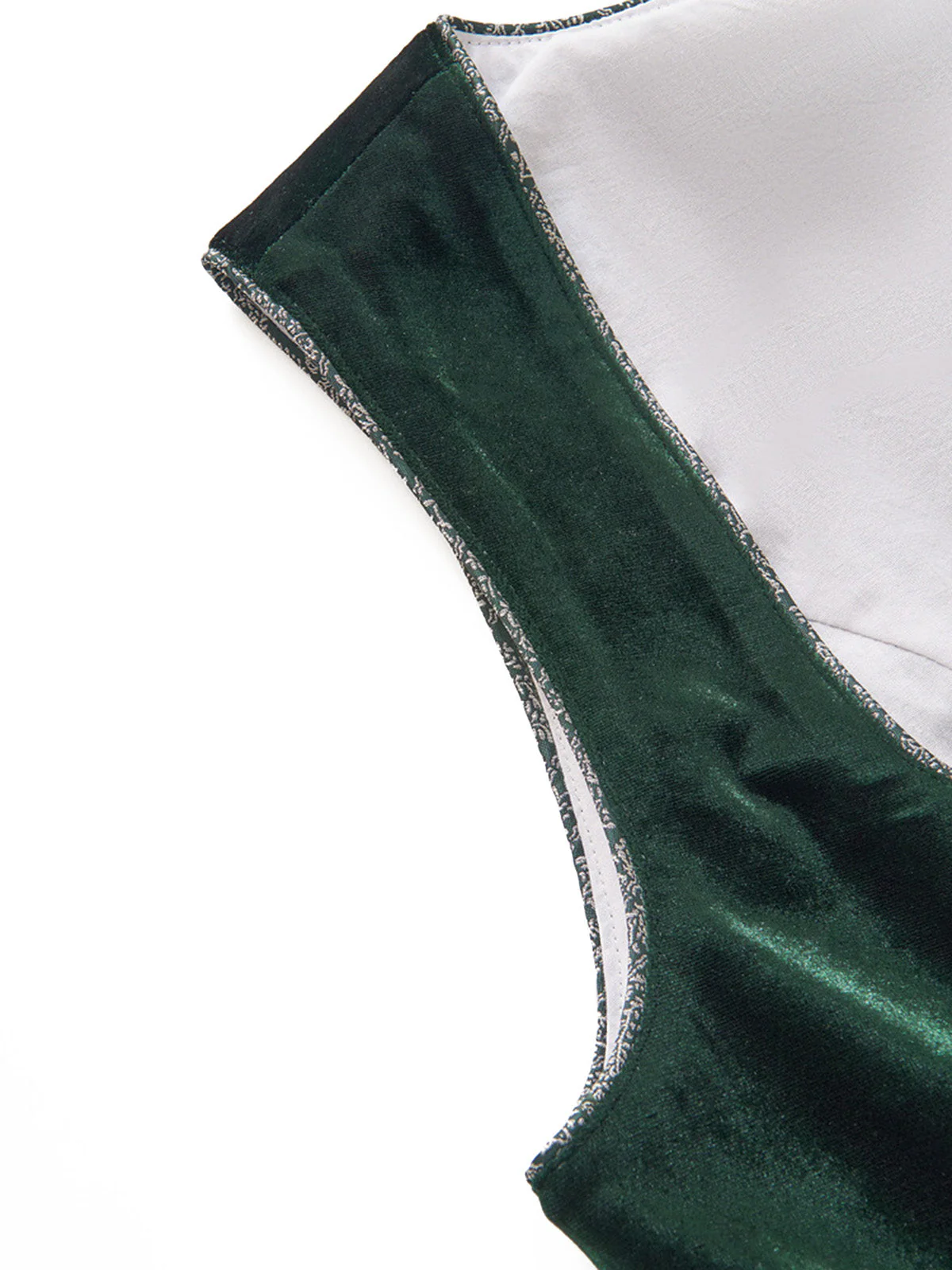 2PCS Robe Col Carré Velours Jacquard et Tablier Vert Années 1950 - Image 6