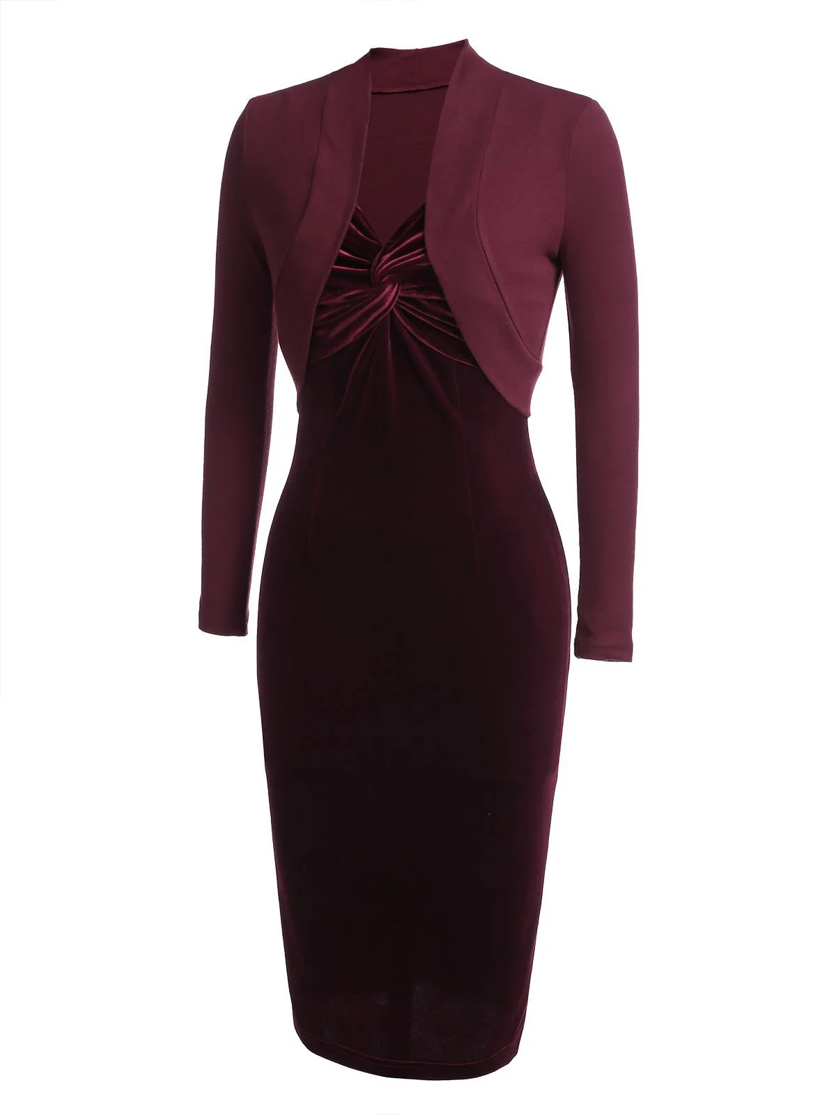 2PCS Robe Crayon Vintage Velours Bordeaux Année 60 Cocktail Pin up - Image 4