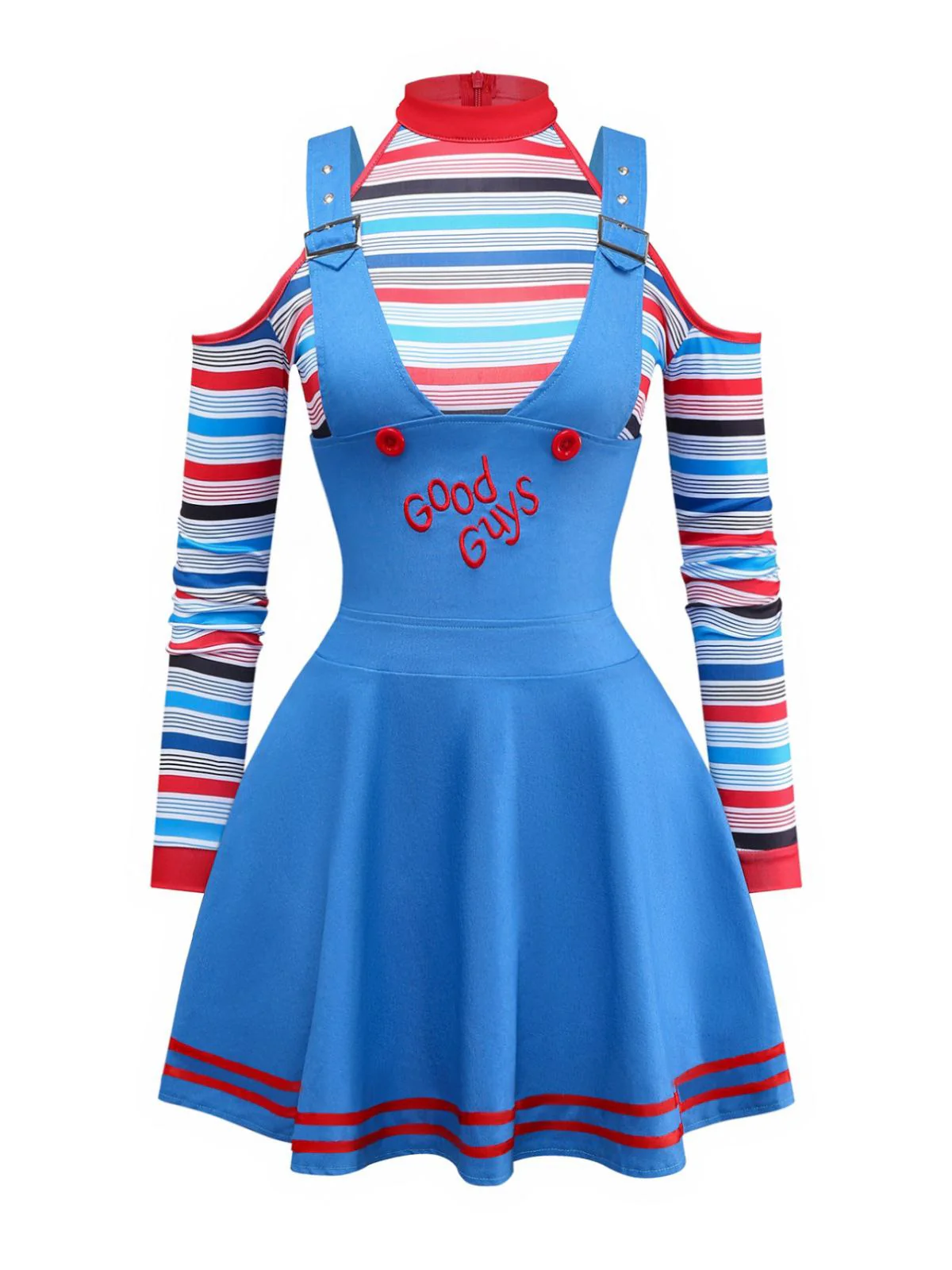 2PCS Robe gilet bleue et haut à rayures Child's Play Halloween des années 1960 - Image 2