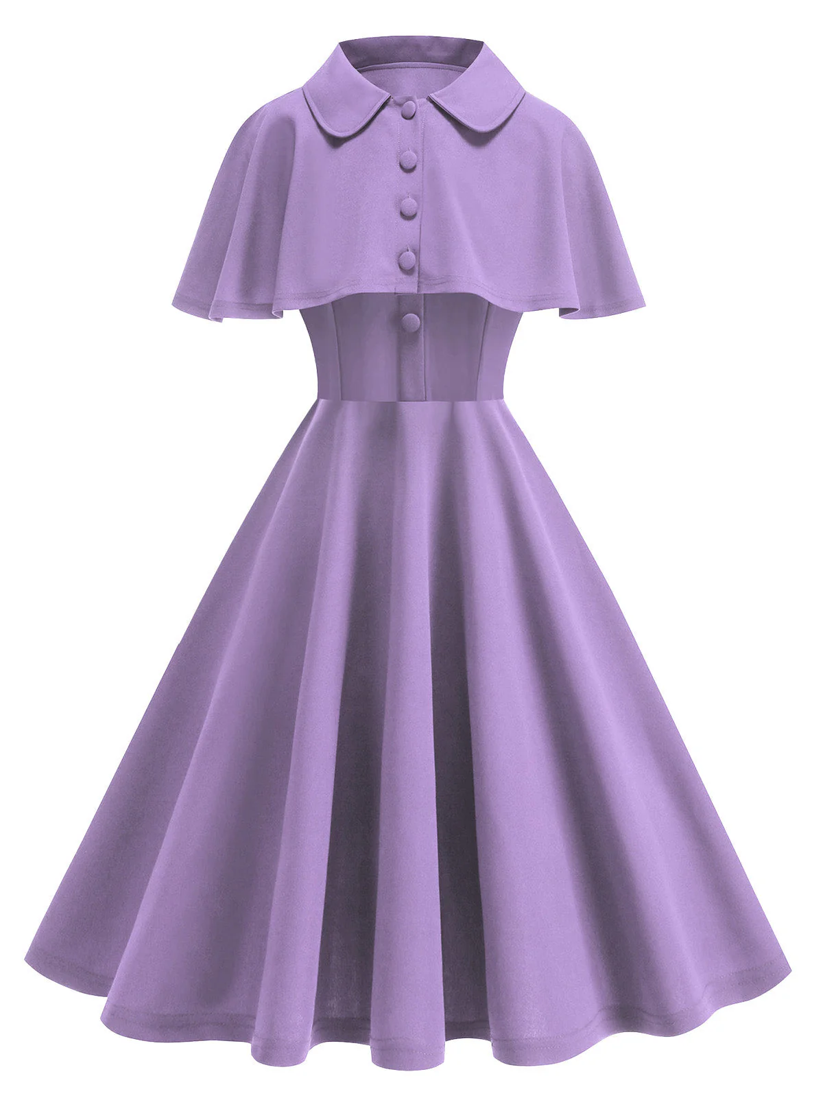 2PCS Robe trapèze violette revers unis et cape assortie années 50