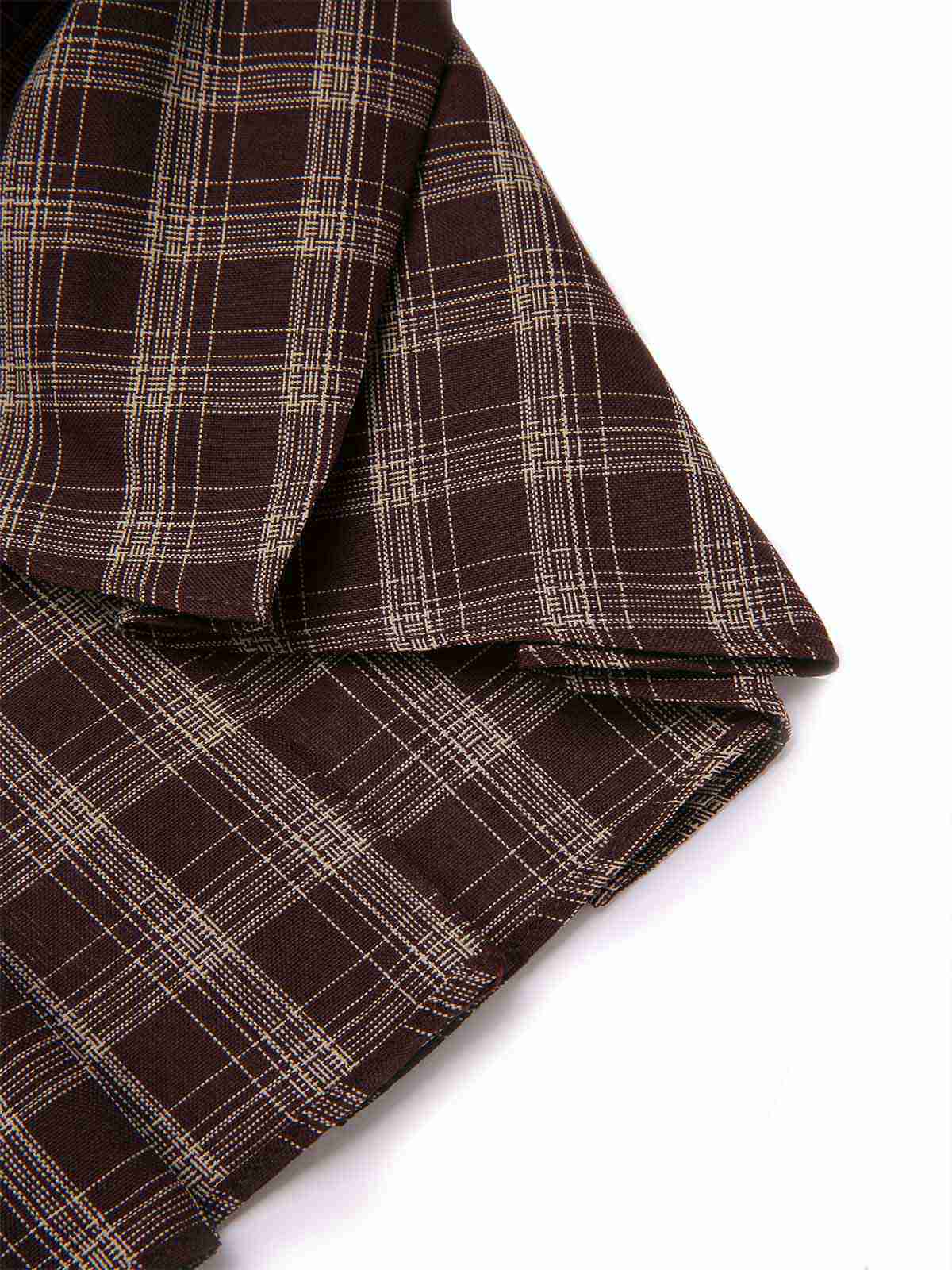 2PCS Veste patchwork à carreaux et jupe plissée kaki et marron années 1960 - Image 15