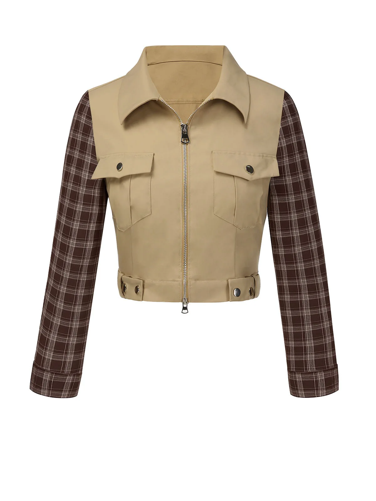 Veste zippée à revers tartan kaki des années 1960 - Image 3