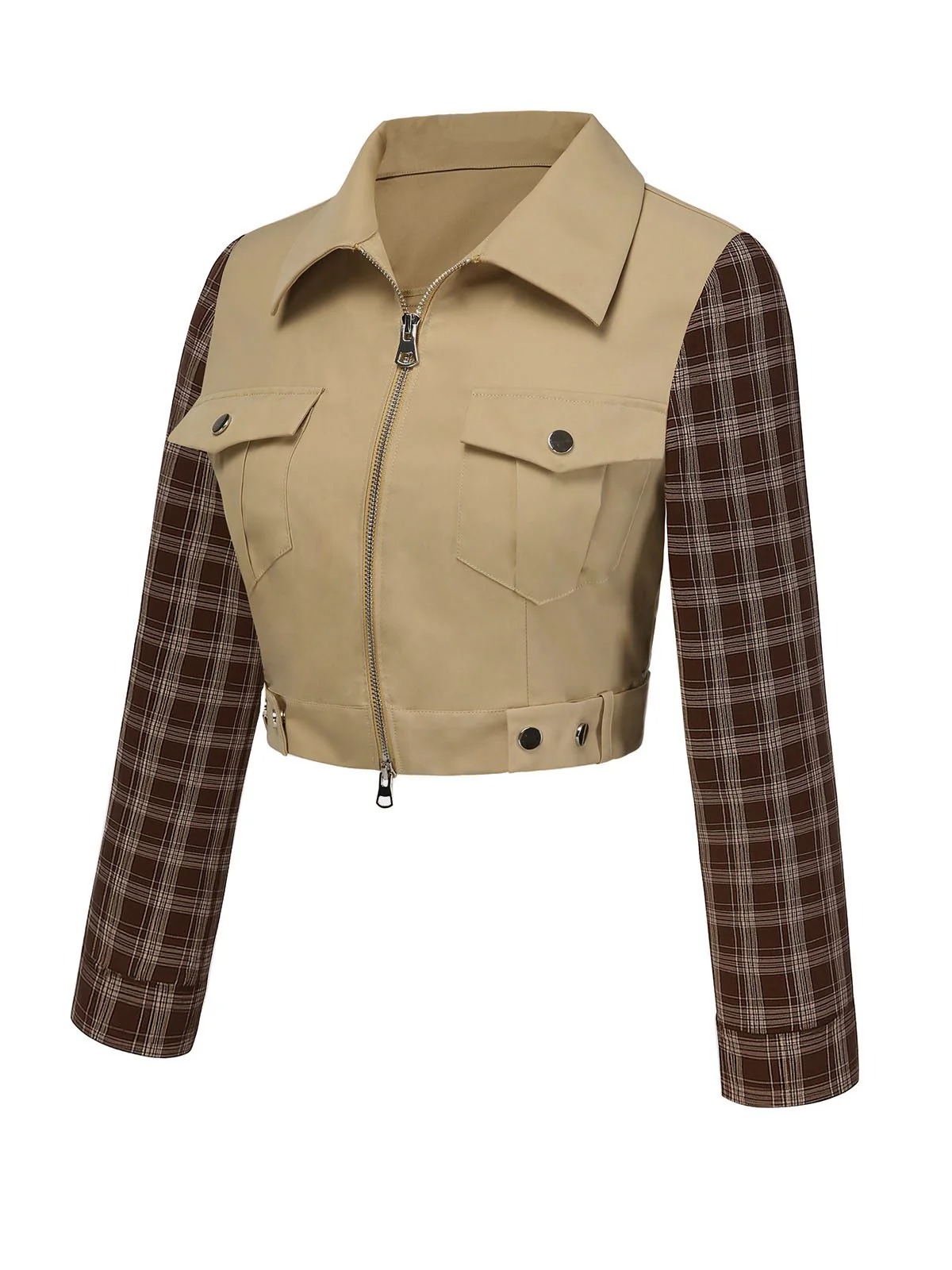 Veste zippée à revers tartan kaki des années 1960 - Image 5
