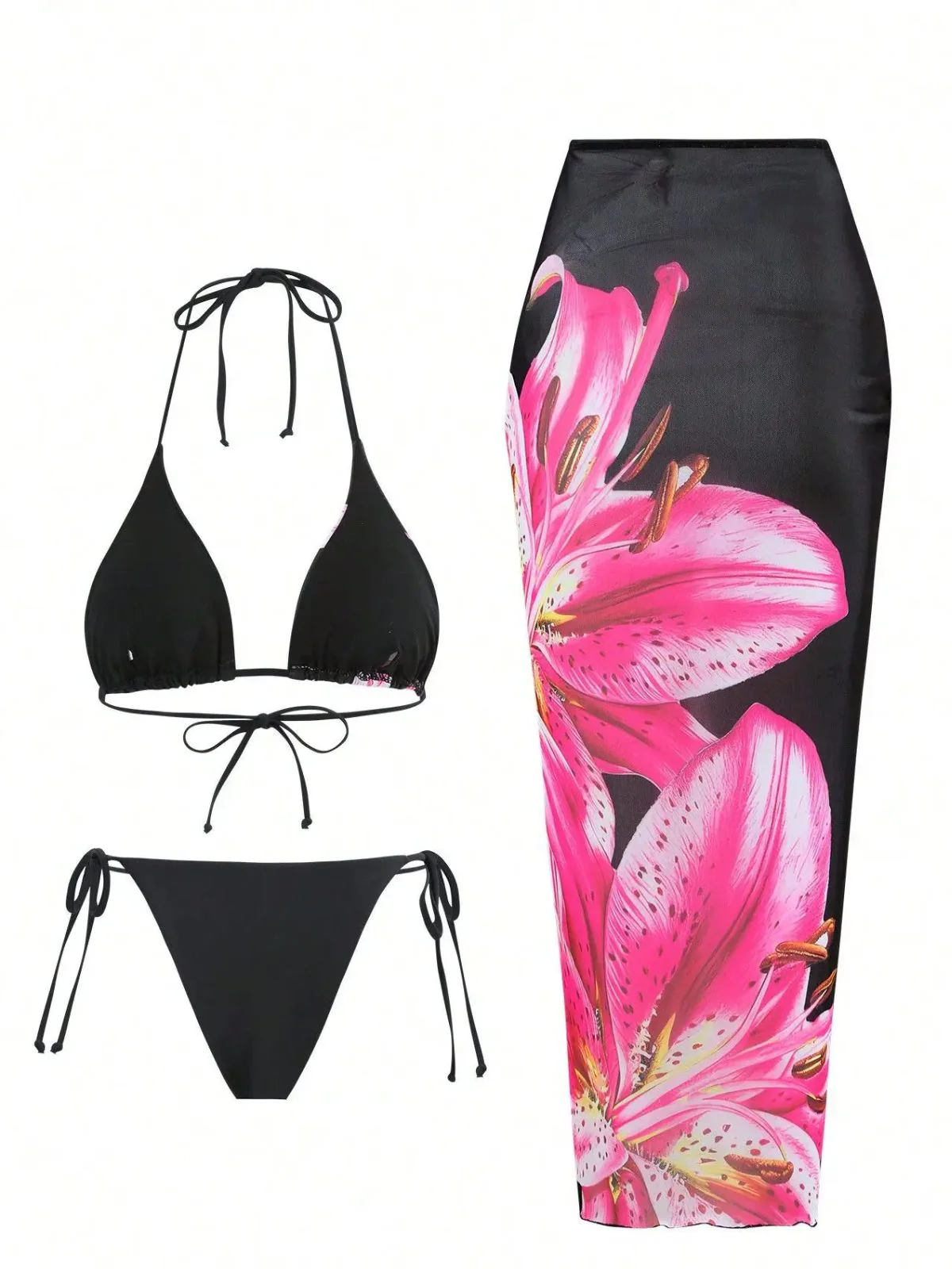 3PCS Bikini et Cache-Maillot Imprimé Lys Années 1950 - Image 2