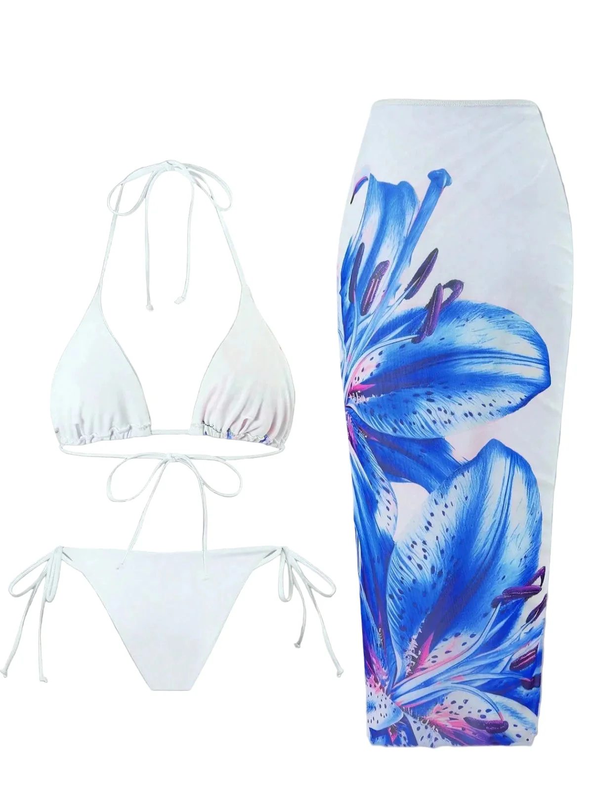 3PCS Bikini et Cache-Maillot Imprimé Lys Années 1950 - Image 6