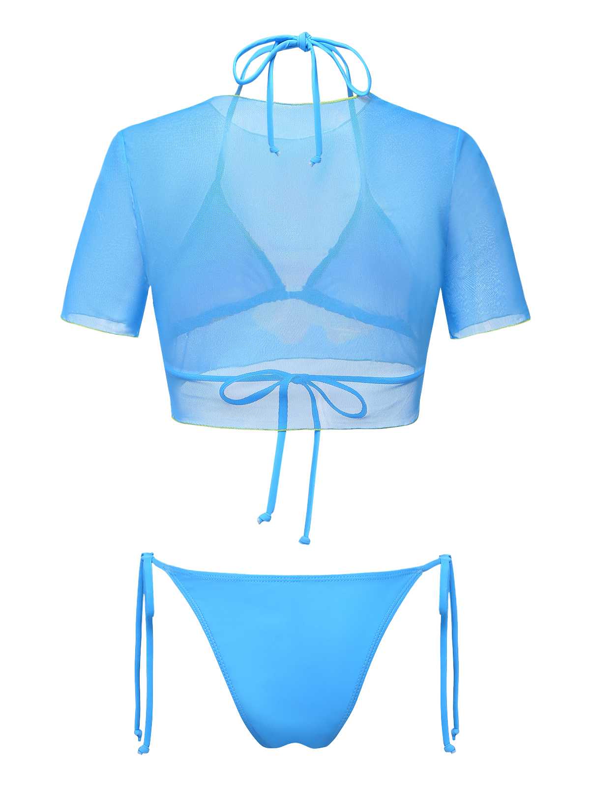 3PCS Bikini et crop-top bleu ciel floral années 1960 - Image 3