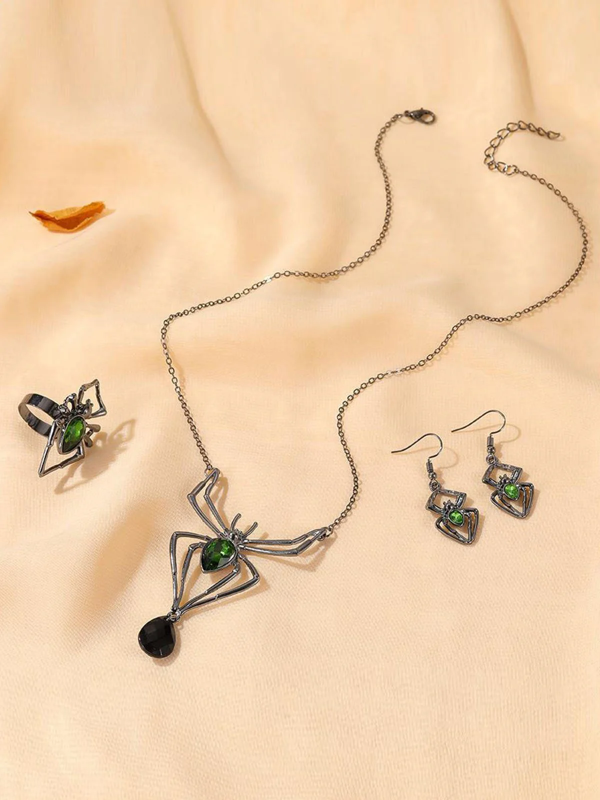 3PCS collier et boucles d'oreilles et bague araignée verte - Image 7