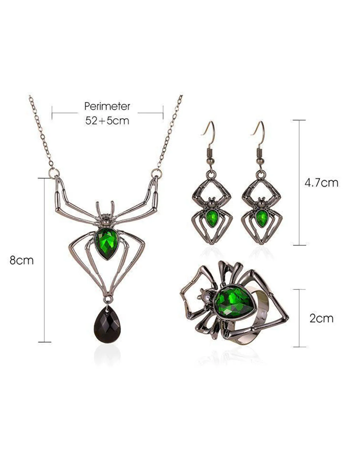 3PCS collier et boucles d'oreilles et bague araignée verte - Image 9