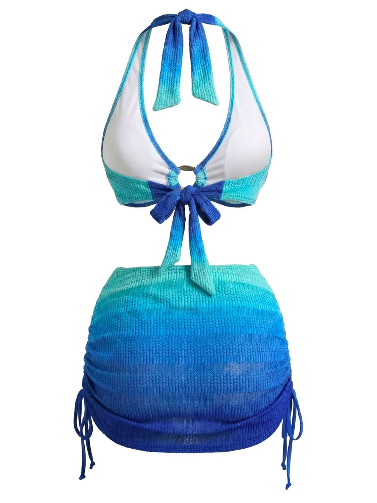3PCS Ensemble bikini dégradé bleu jupe plage - Image 3