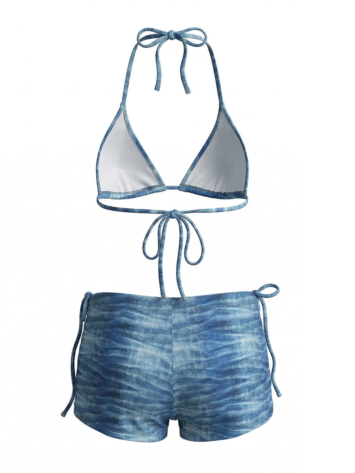 3PCS Ensemble bikini en denim bleu clair et short années 80 - Image 2