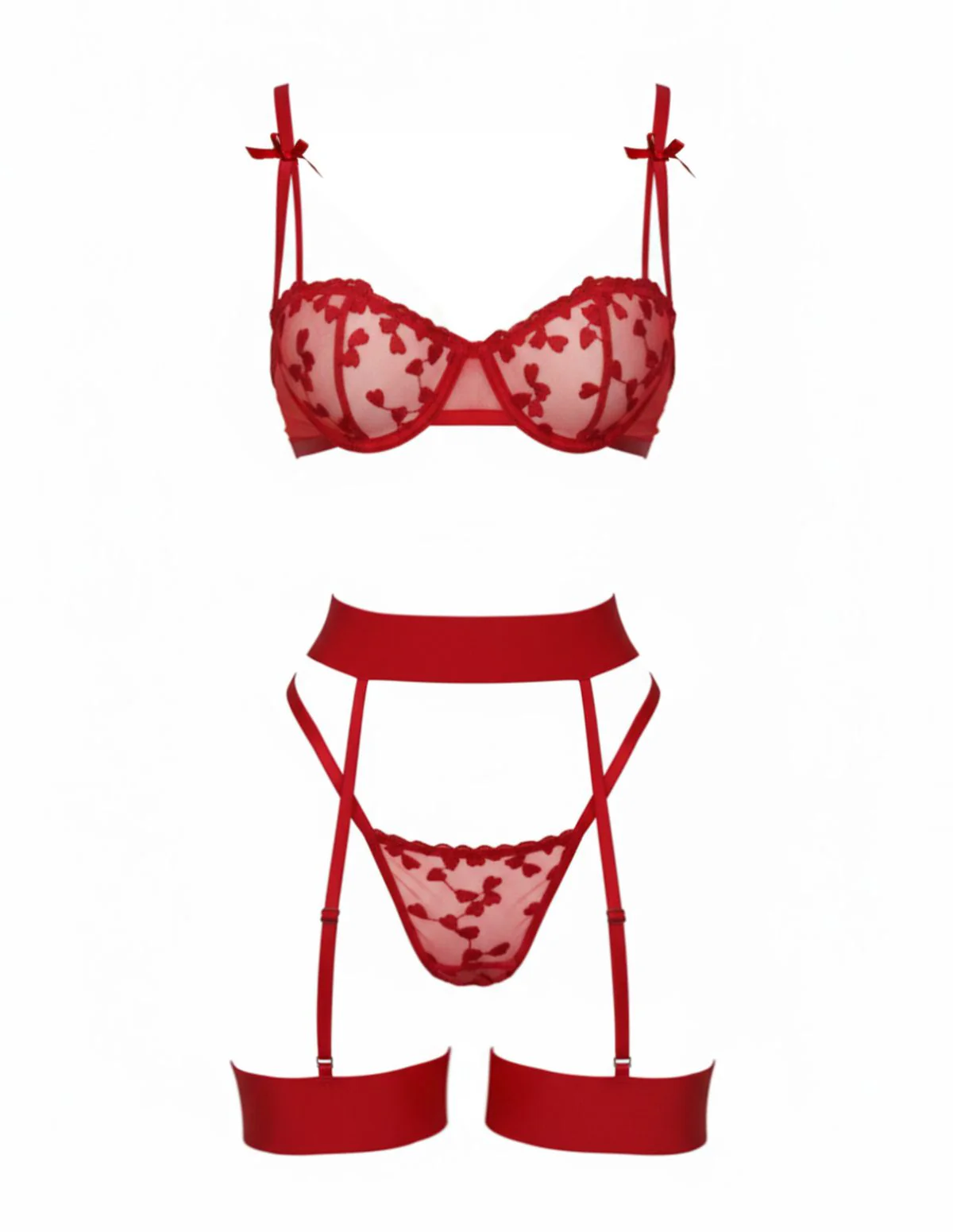 3PCS Ensemble de lingerie avec détail en dentelle et nœud des années 1980 - Image 2