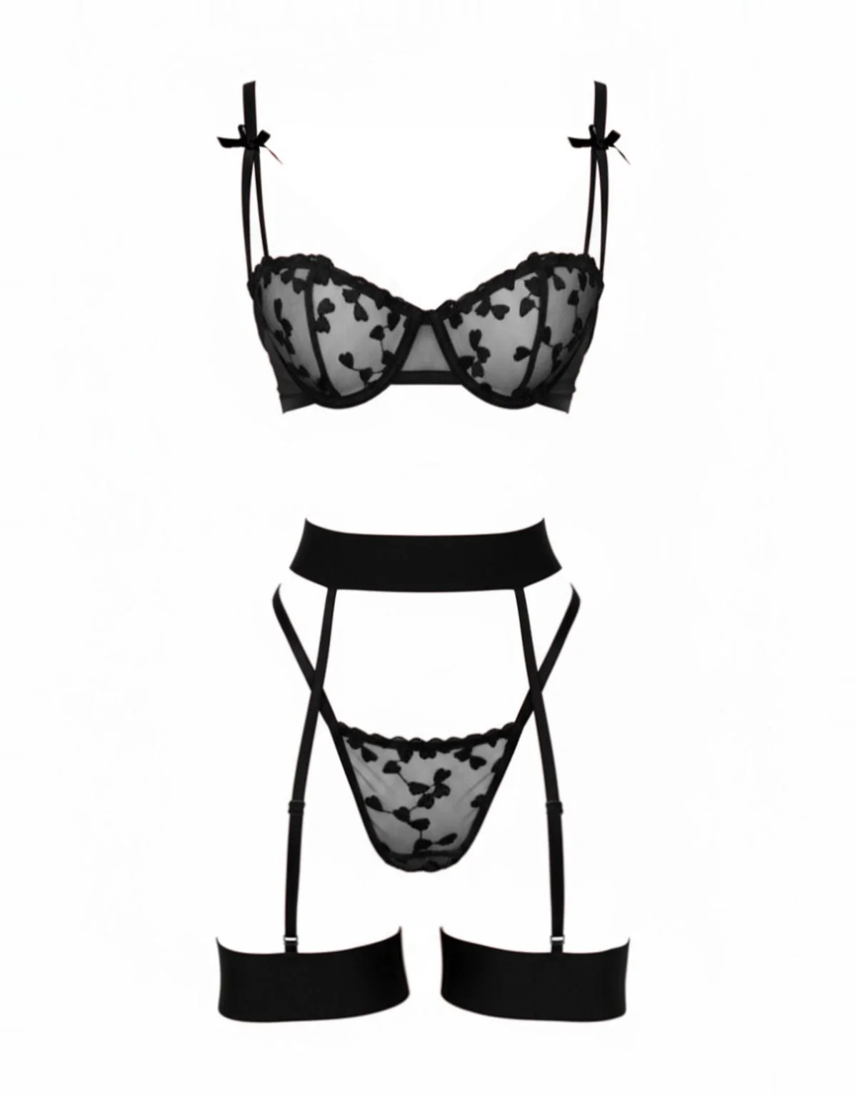 3PCS Ensemble de lingerie avec détail en dentelle et nœud des années 1980 - Image 8