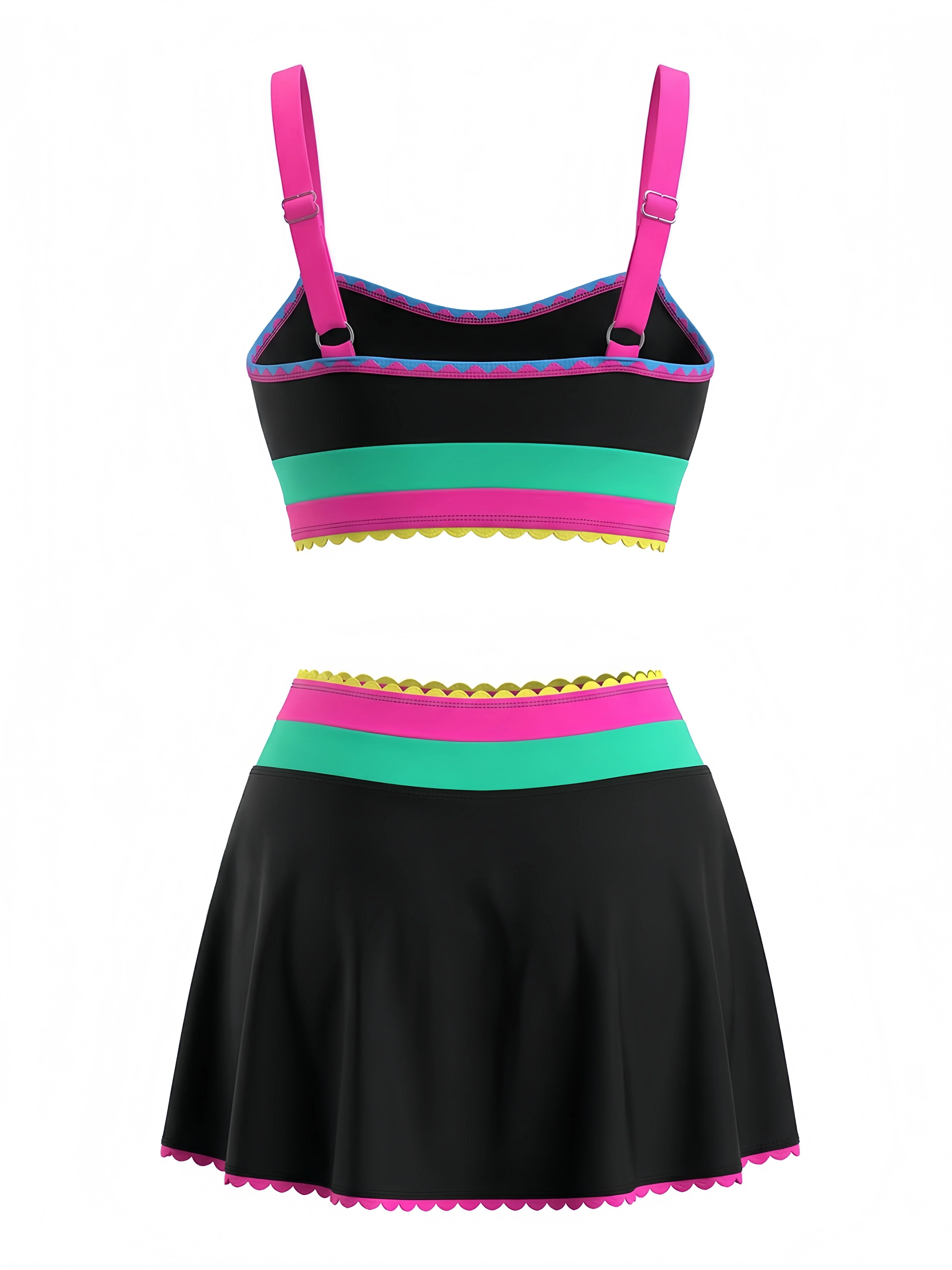 3PCS Ensemble tankini et paréo bordure zigzag contrastée années 1950 - Image 3