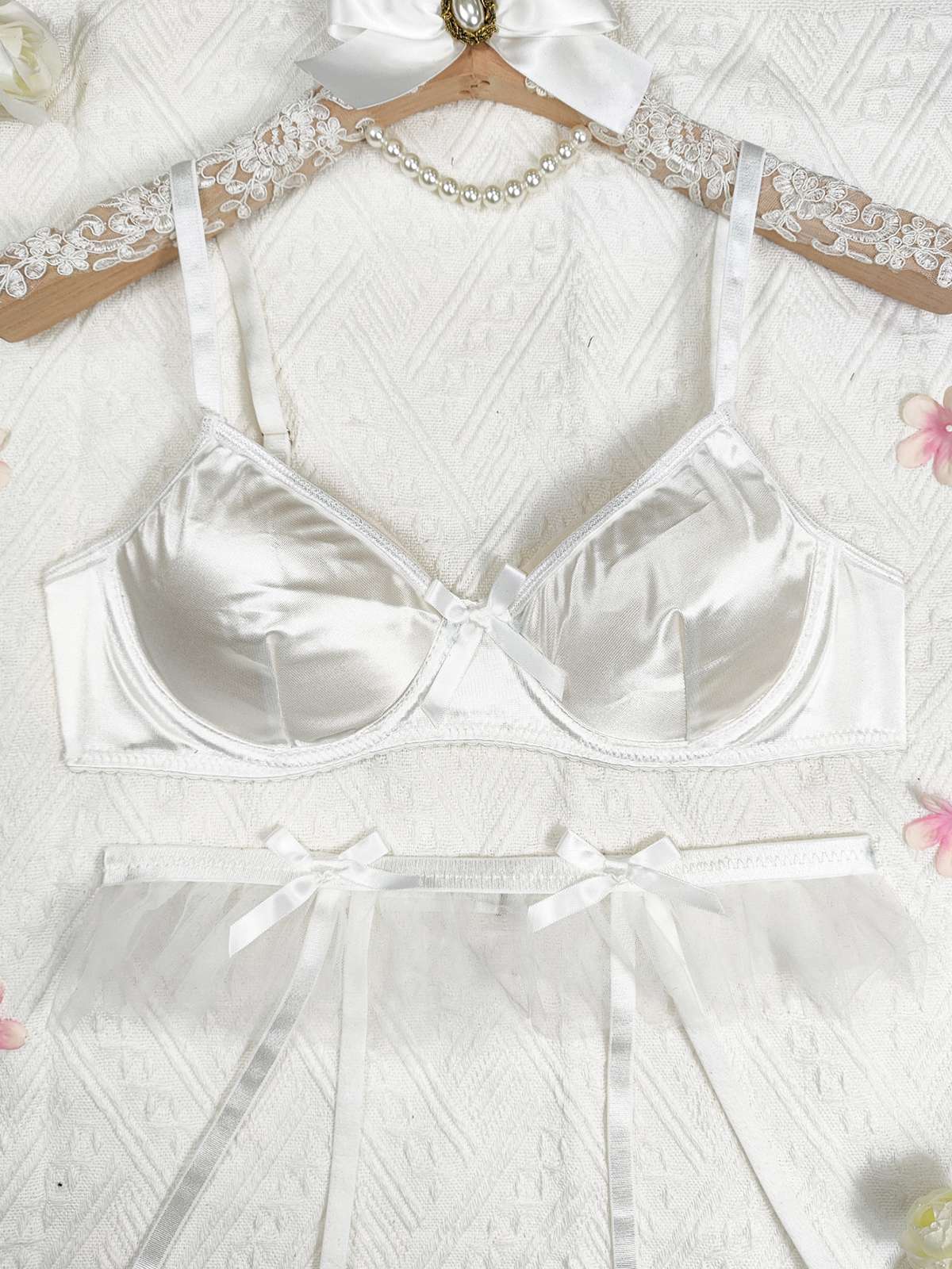 3PCS Ensembles de lingerie avec porte-jarretelles en satin des années 1950 - Image 8