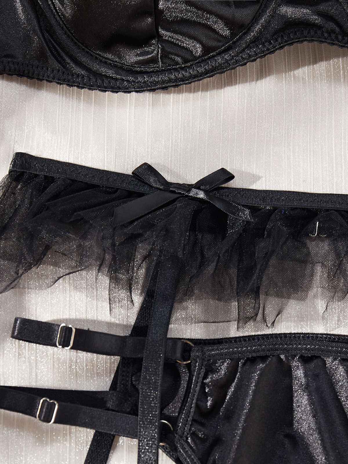 3PCS Ensembles de lingerie avec porte-jarretelles en satin des années 1950 - Image 9