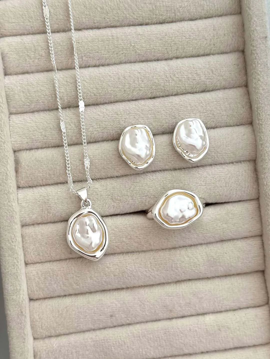 3PCS Parure Bijoux Dorée Perle Baroque - Image 7