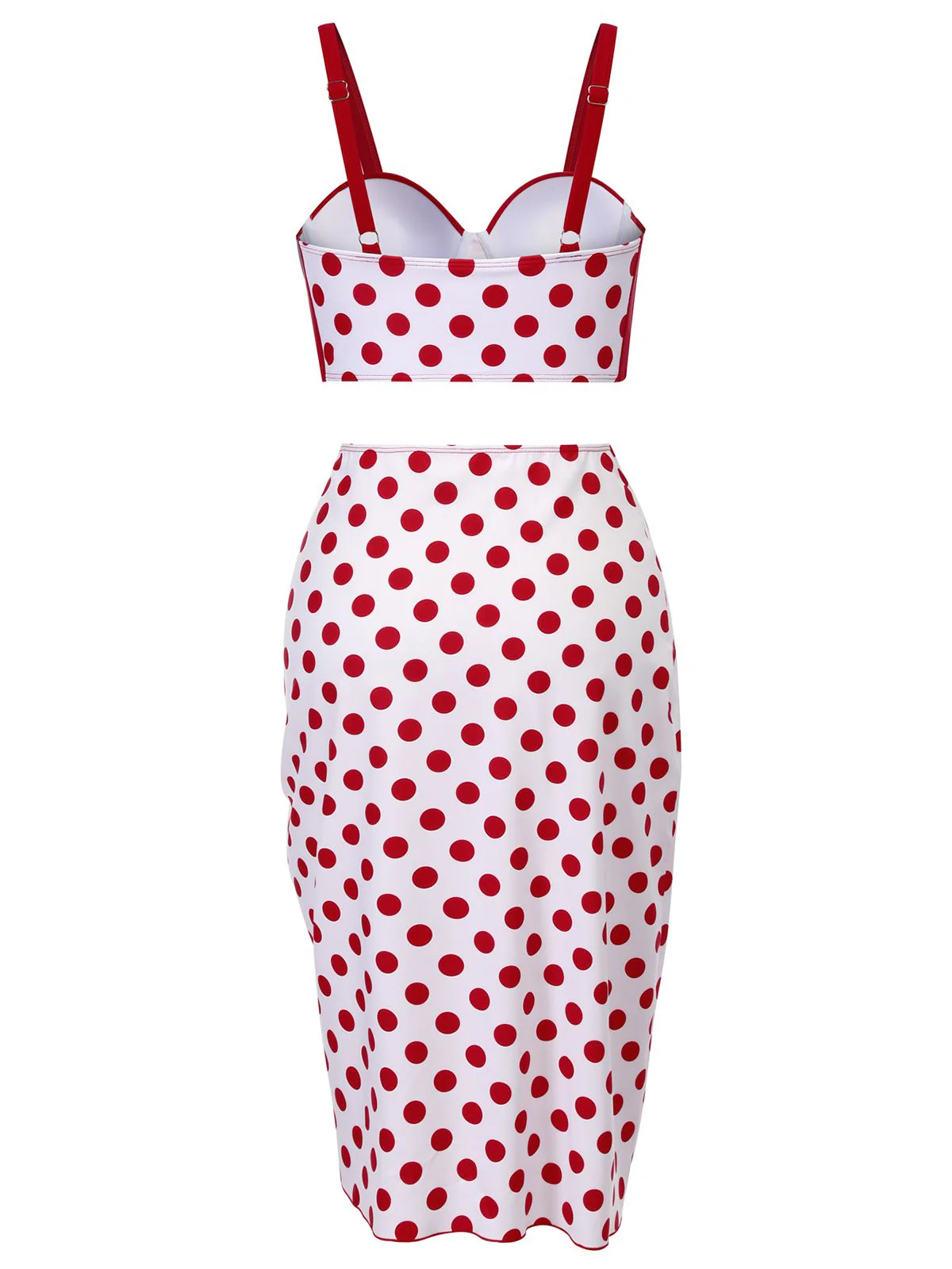 3PCS Maillot de bain rouge plissé à pois années 1950 - Image 4