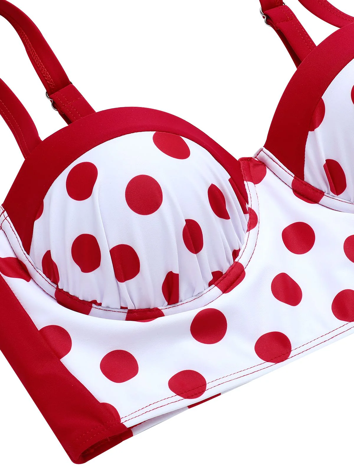 3PCS Maillot de bain rouge plissé à pois années 1950 - Image 9
