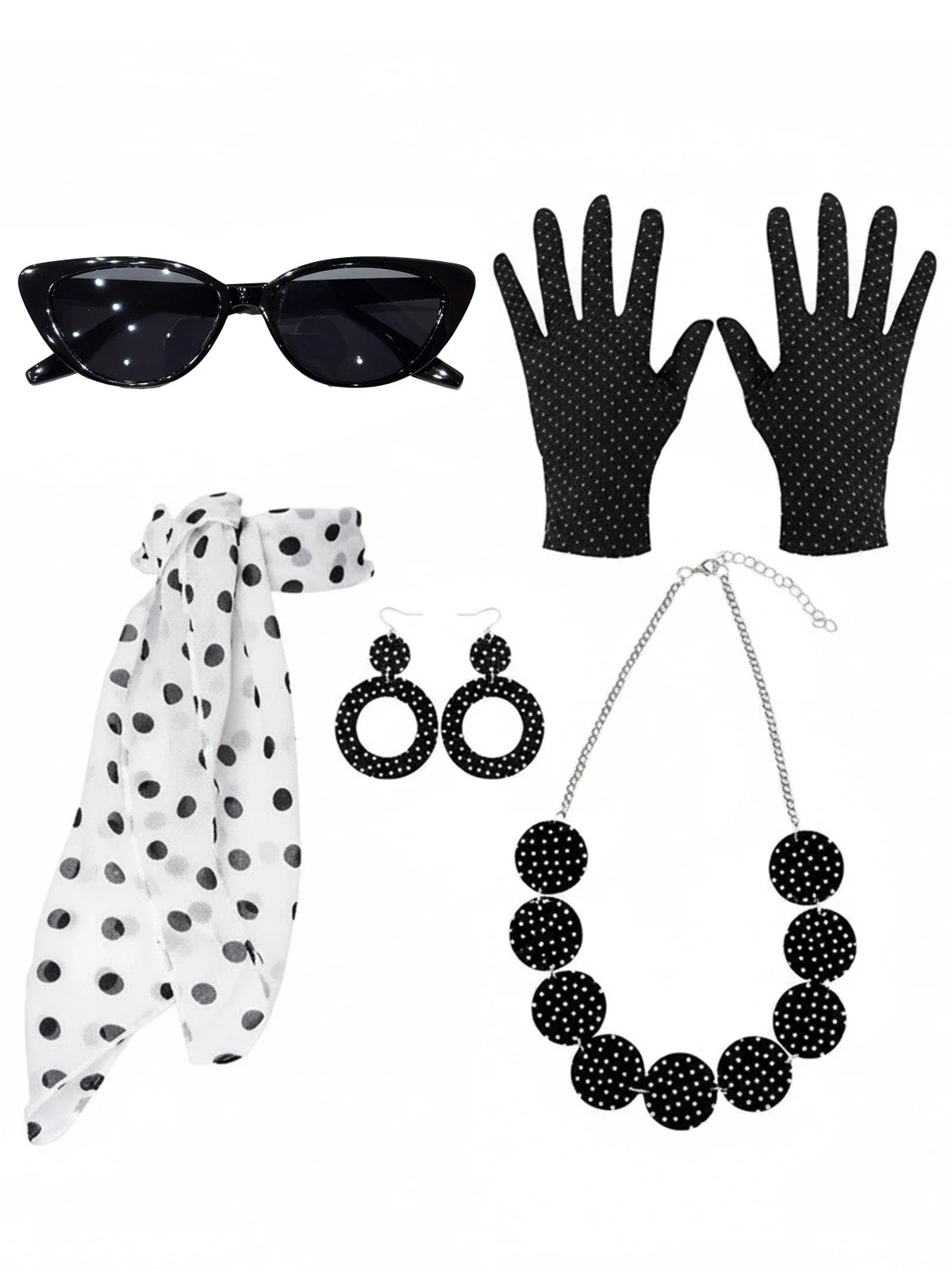 5PCS Bal Coffret Accessoires À Pois Noir Et Blanc