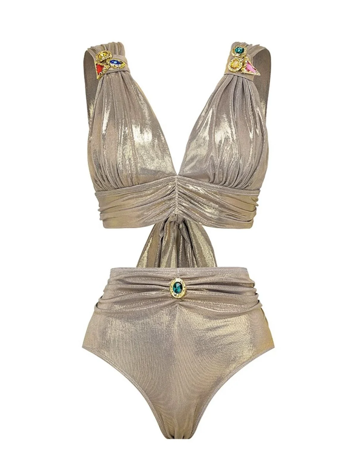 5PCS Ensemble bikini doré métallisé inspiré de l'Égypte antique années 1980 - Image 4
