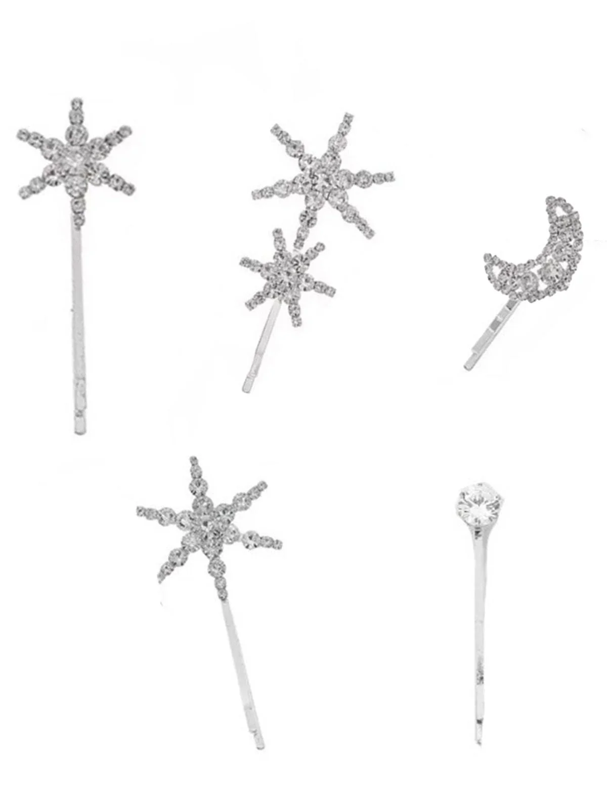 5PCS Ensemble Pinces à Cheveux Silver Crystal Star Moon - Image 2