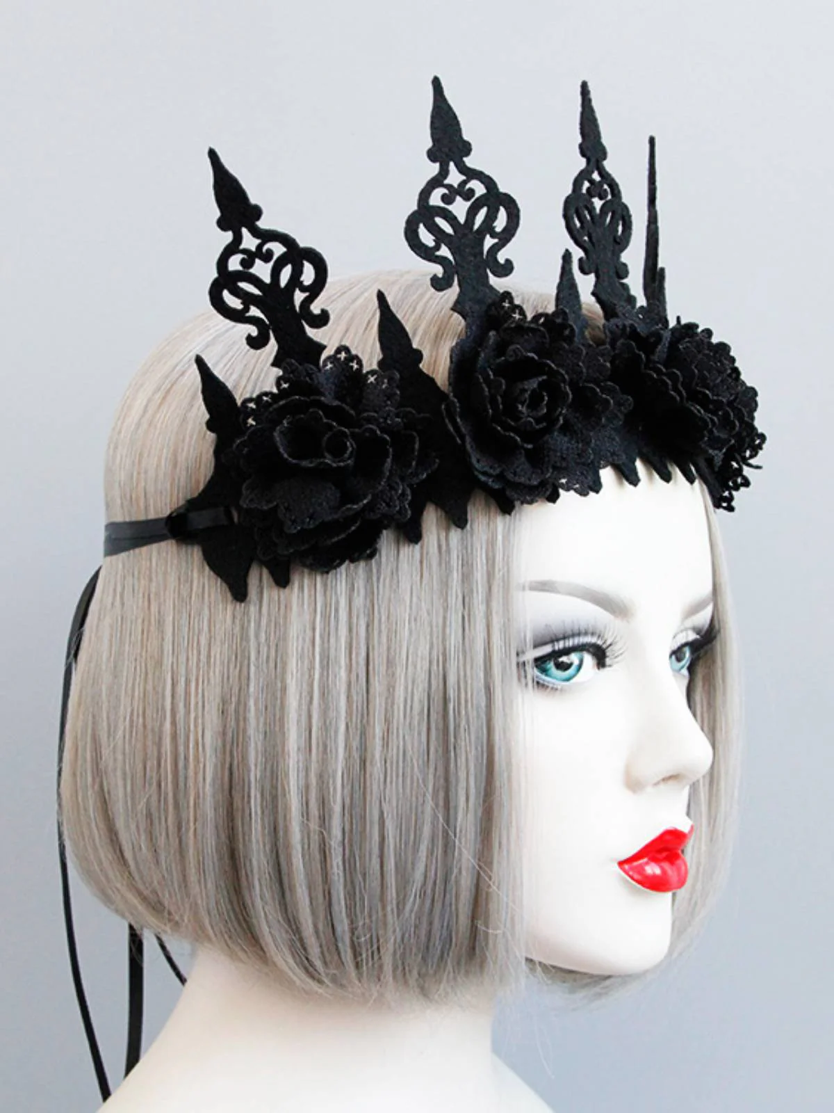 Bandeau Couronne de Fleurs d'Halloween Noir - Image 3
