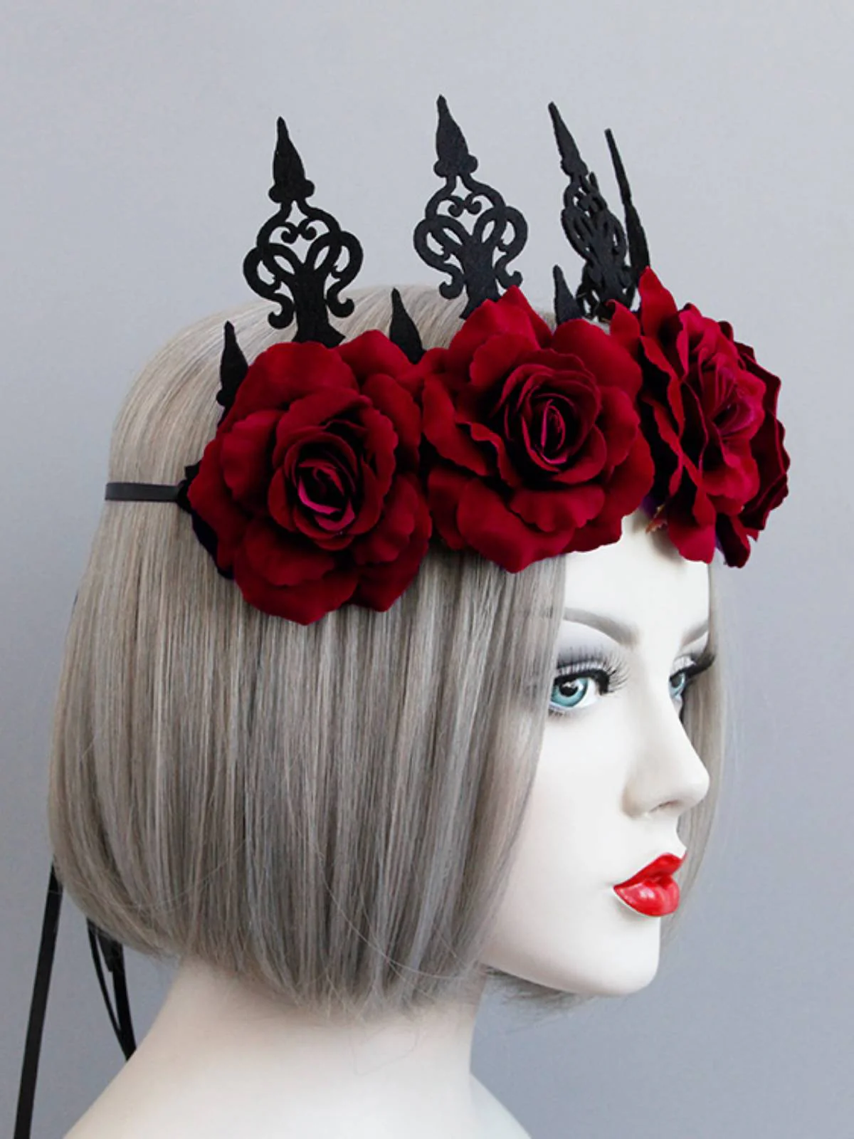 Bandeau Couronne de Roses Rouges d'Halloween - Image 3