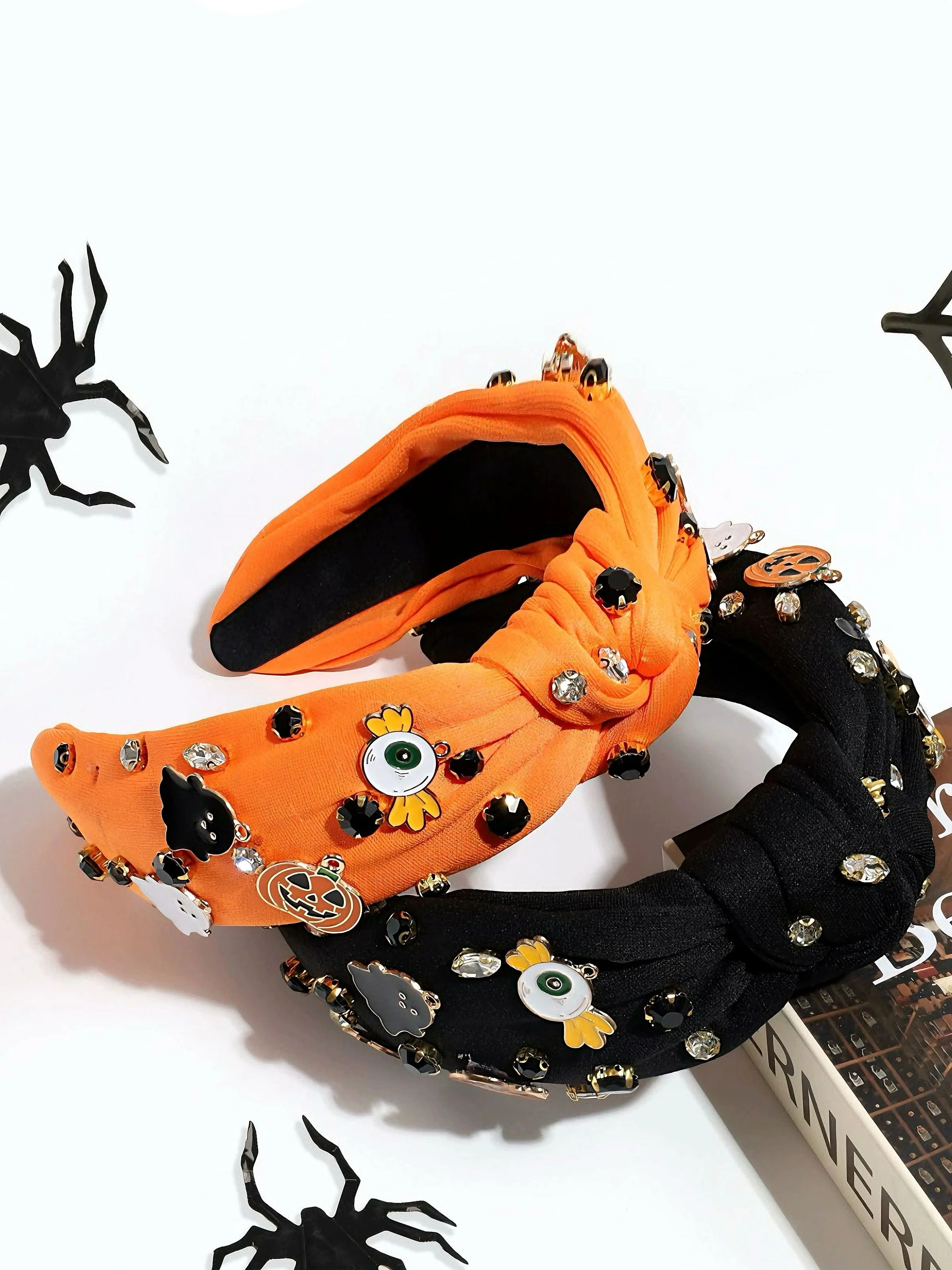 Bandeau noué en strass avec citrouille et fantôme du diable - Image 2