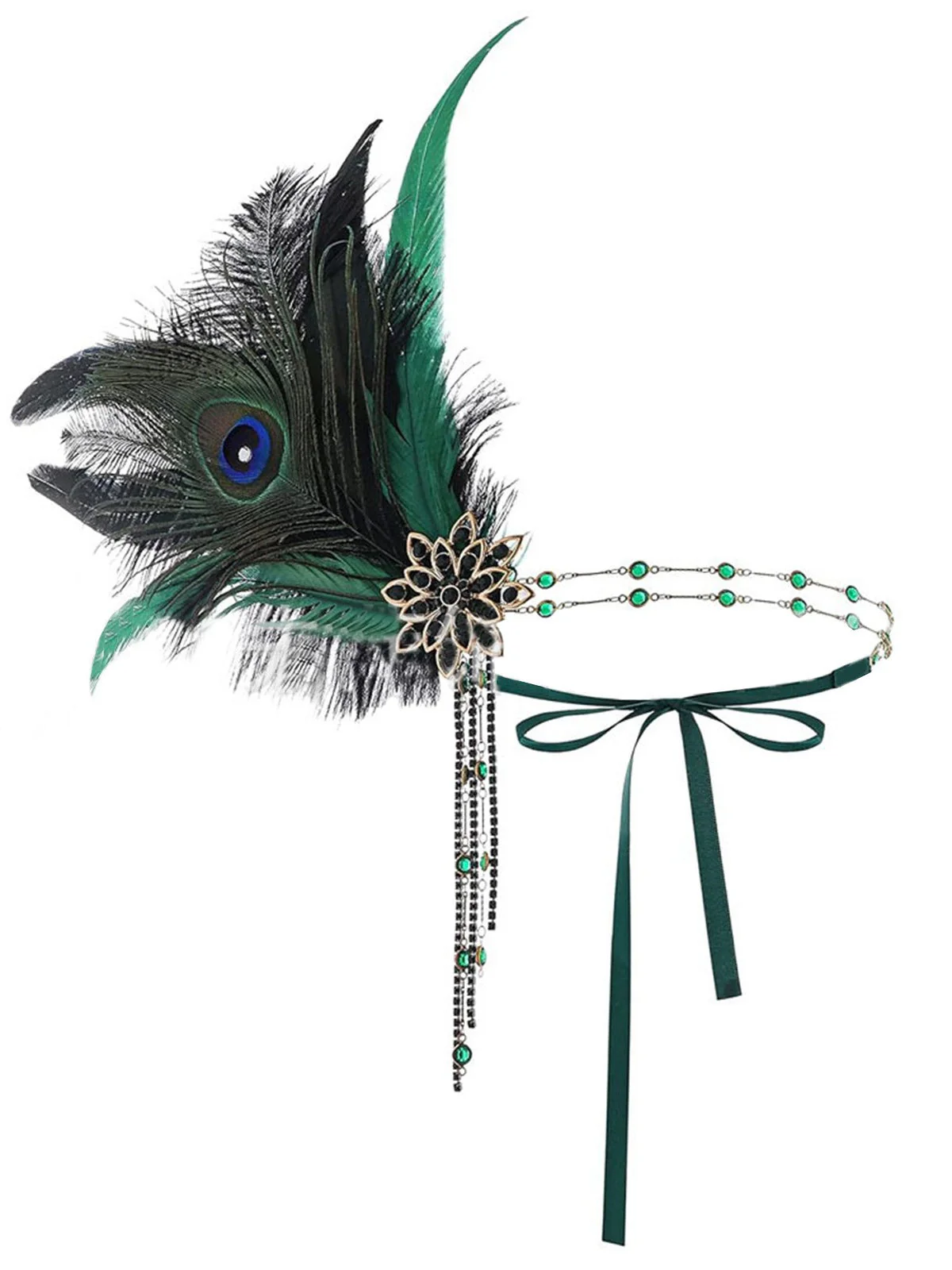 Bandeau plumes de paon Gatsby orné de perles années 1920 - Image 2