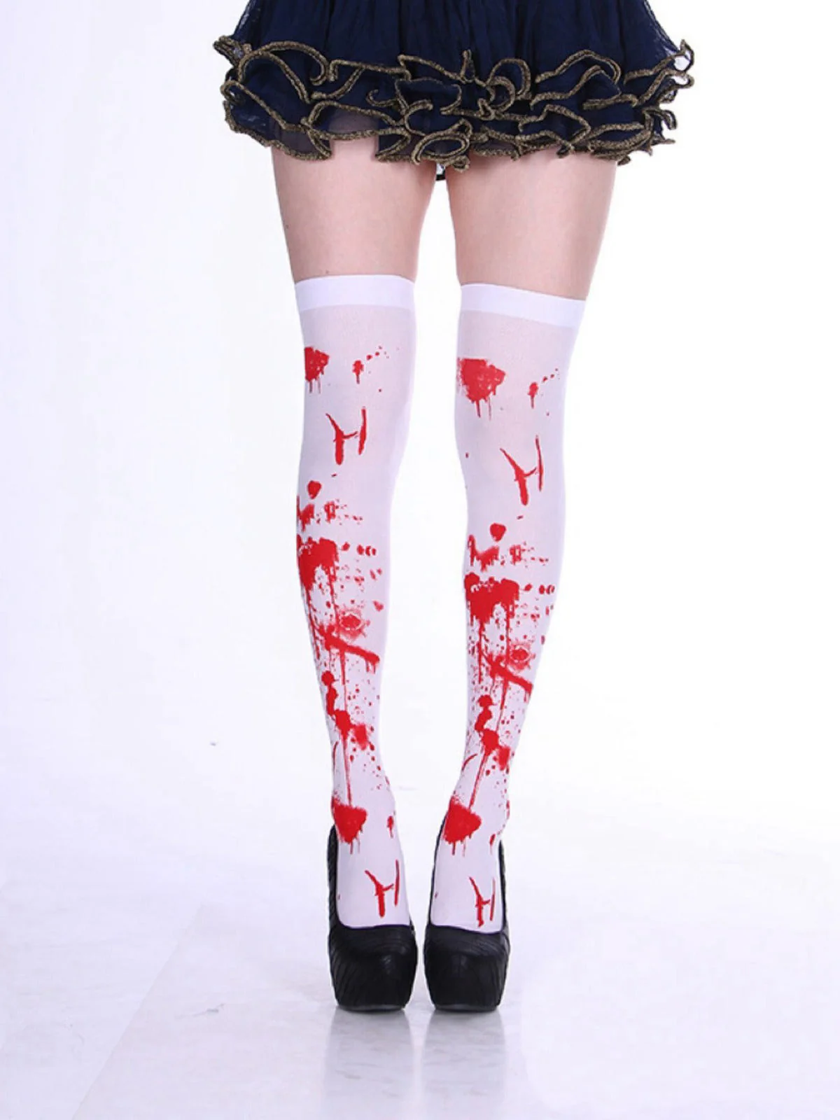 Bas cuissardes blancs et rouges à taches de sang pour Halloween - Image 2