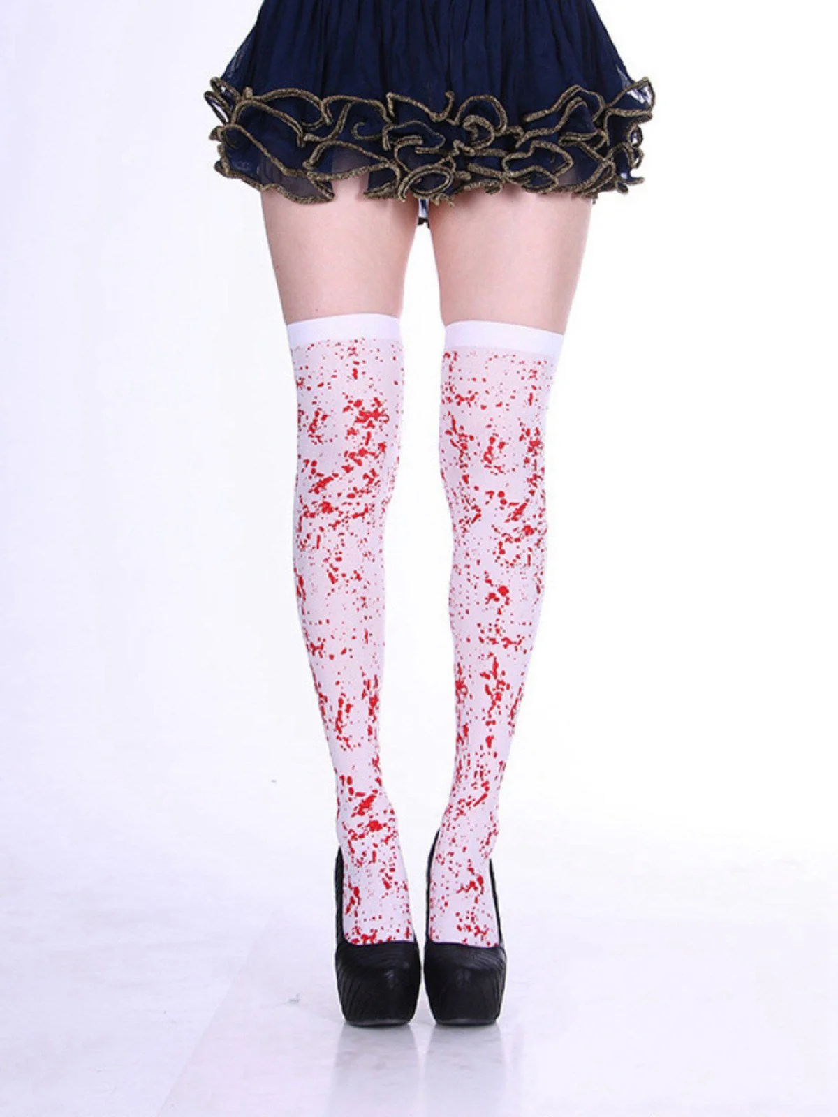 Bas cuissardes blancs et rouges à taches de sang pour Halloween - Image 3