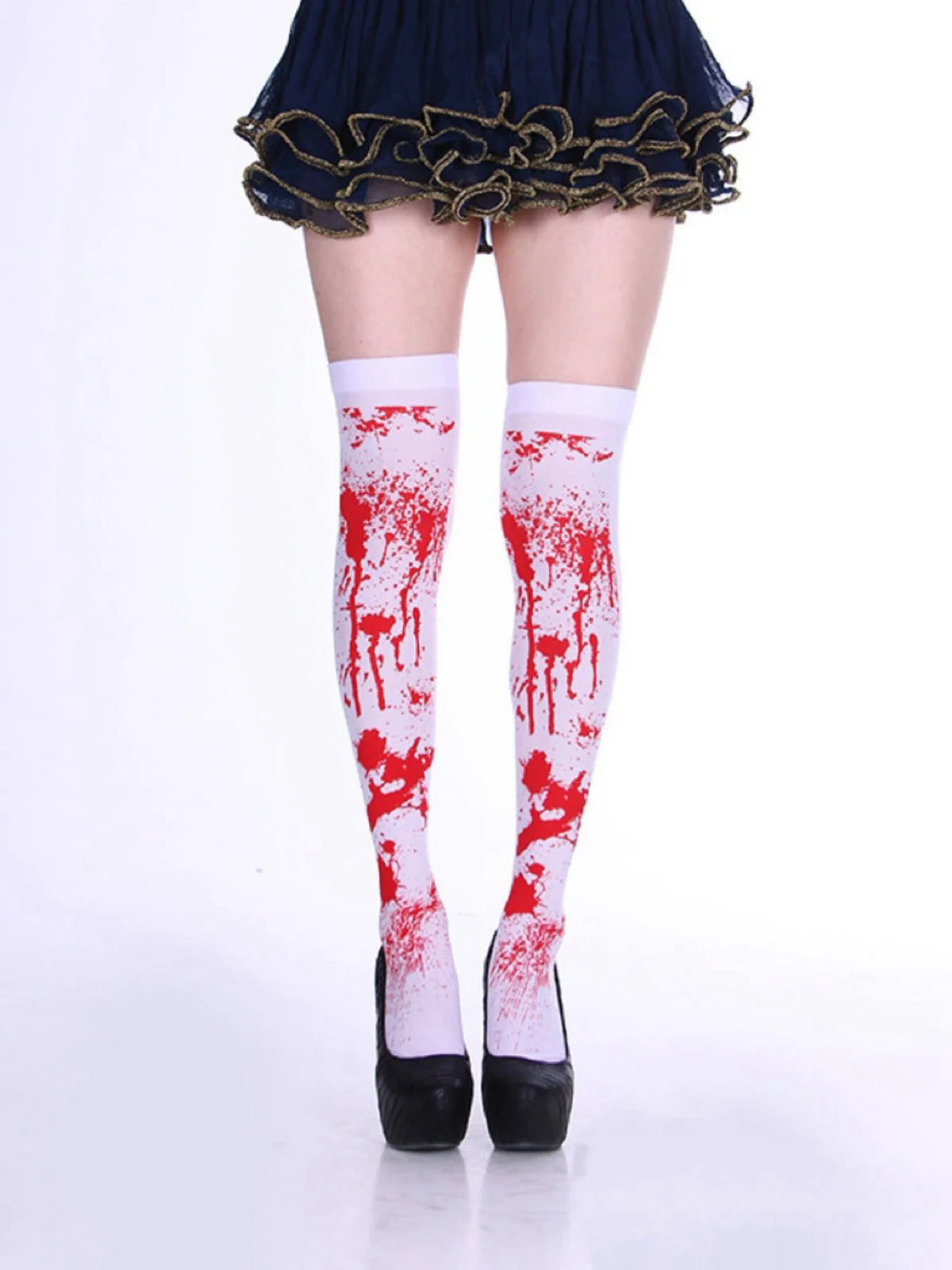 Bas cuissardes blancs et rouges à taches de sang pour Halloween - Image 4