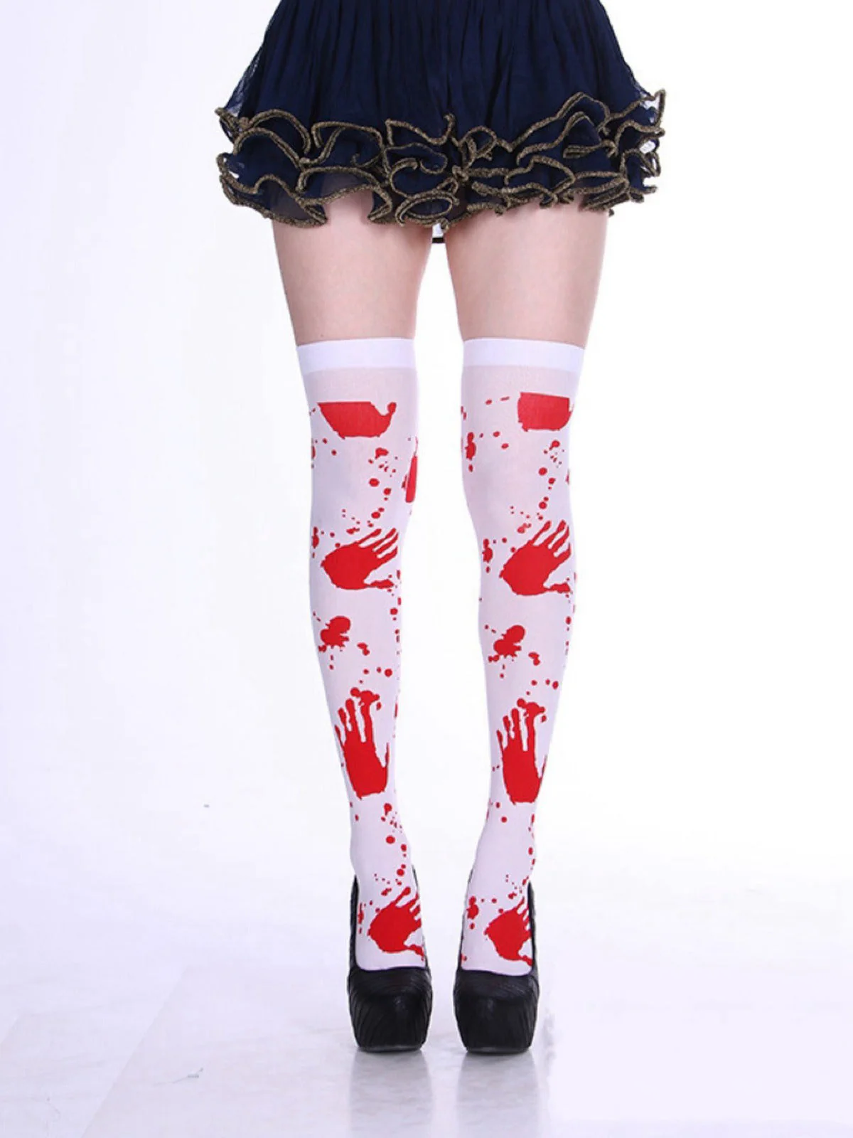 Bas cuissardes blancs et rouges à taches de sang pour Halloween - Image 5