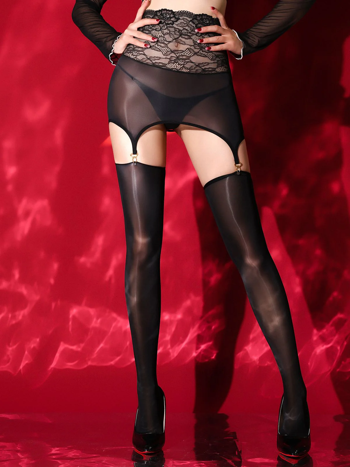 Bas porte-jarretelles en dentelle transparente - Image 5