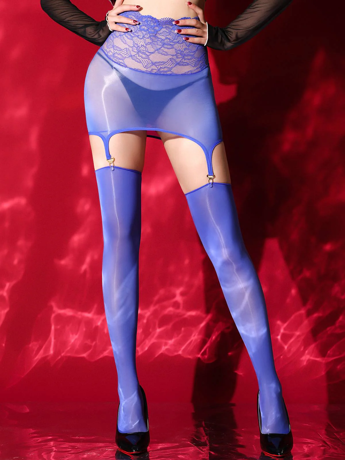 Bas porte-jarretelles en dentelle transparente - Image 8