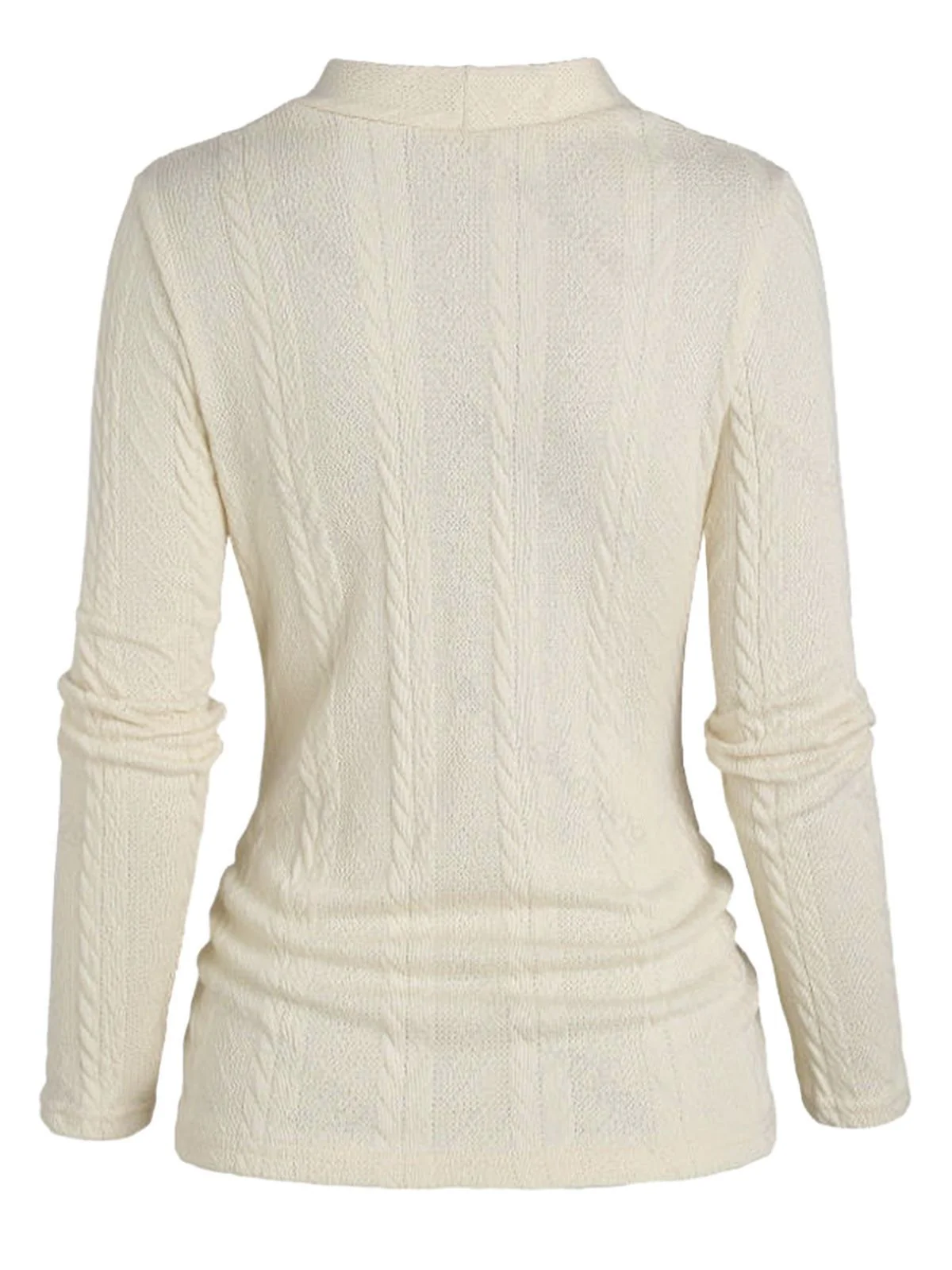 Beige 1960s Solid Faux Button Knitted Sweater - Image 3