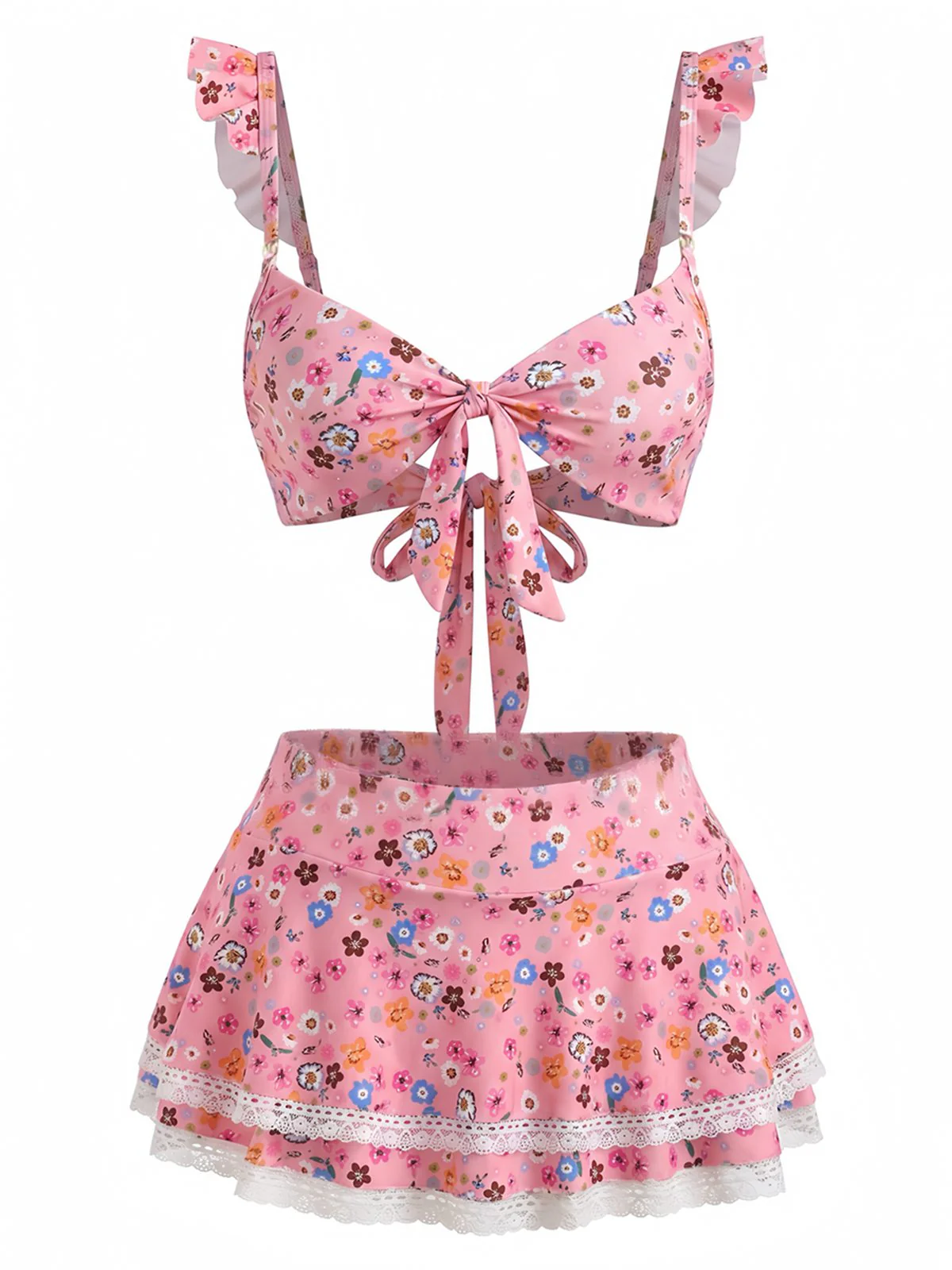 Bikini à Volants Fleurs avec Dentelle Années 1940 - Image 2