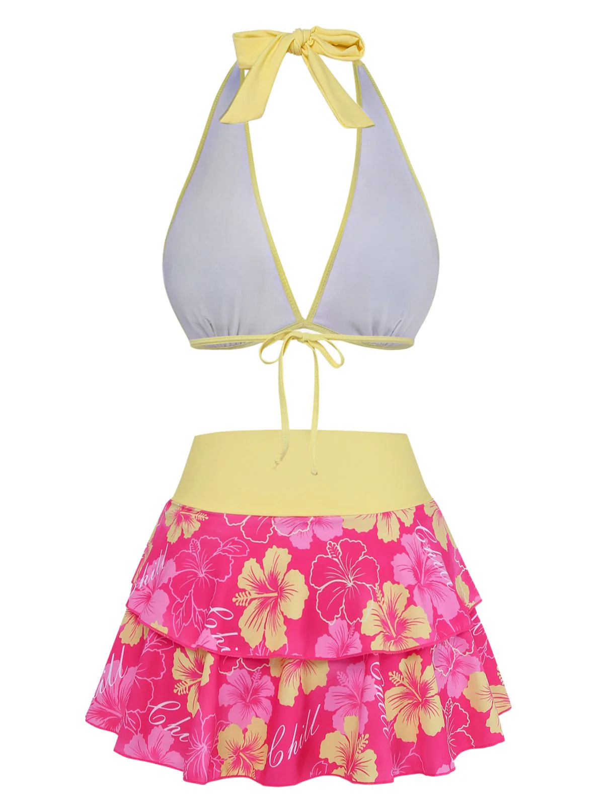 Ensemble bikini rose à imprimé floral et à volants 1960s - Image 7