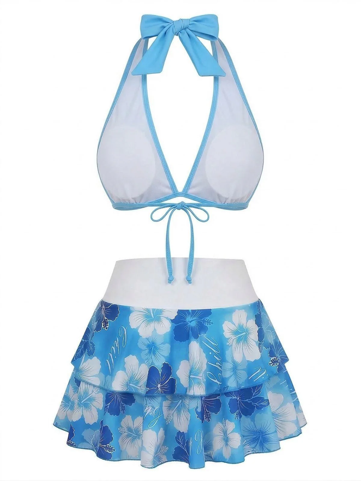 Ensemble bikini rose à imprimé floral et à volants 1960s - Image 13