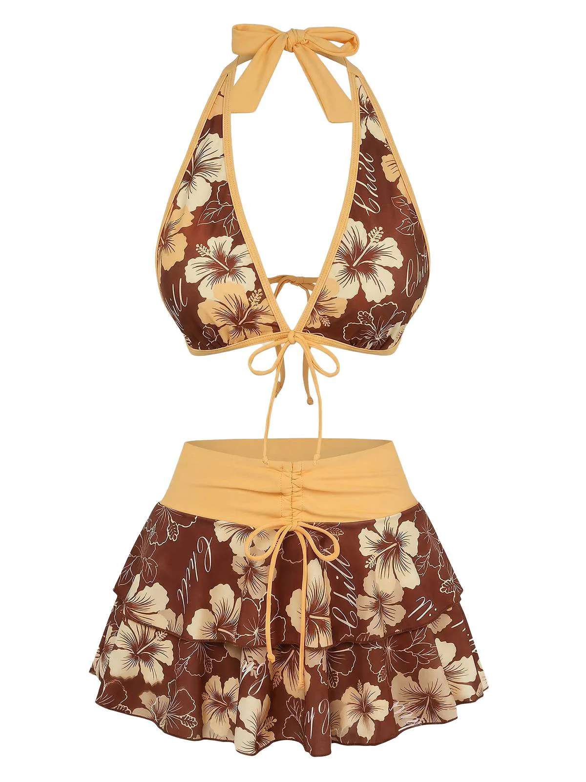 Ensemble bikini rose à imprimé floral et à volants 1960s - Image 14